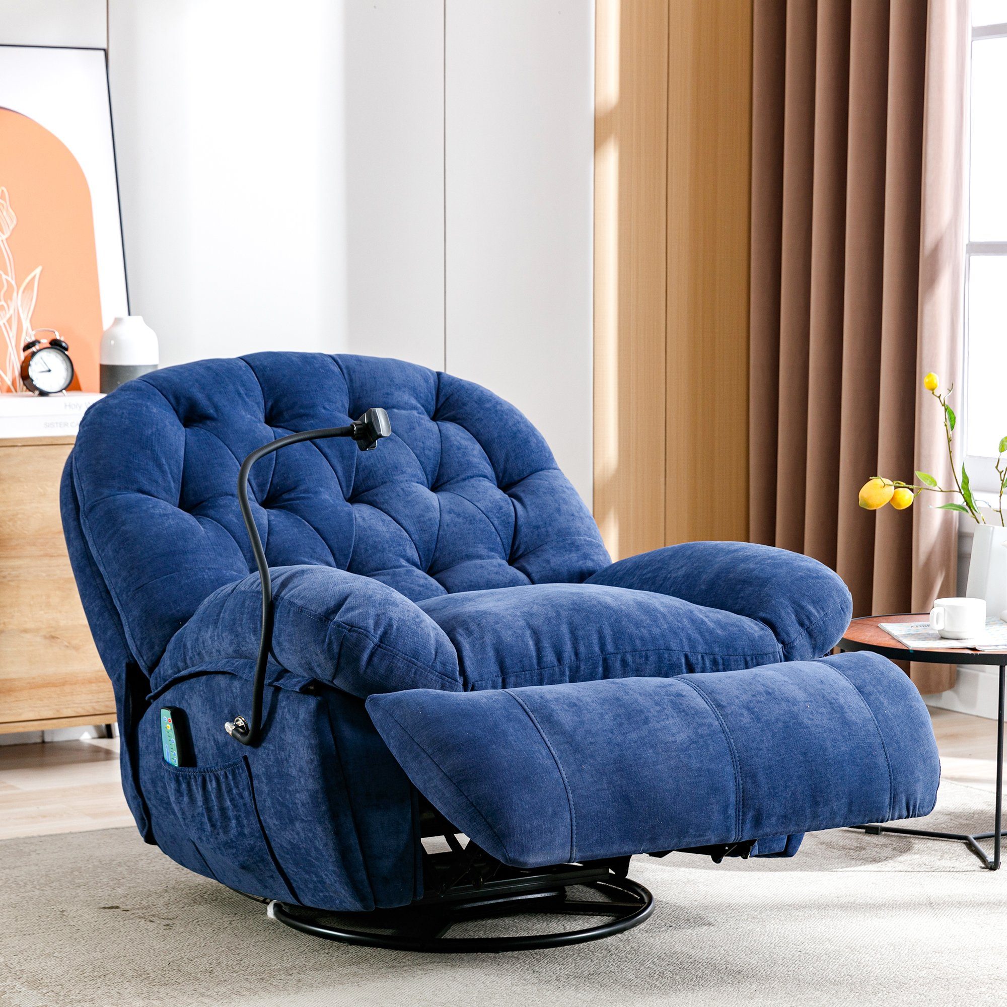 mit 360° TV-Sessel mit Timer, Massagesessel und und Merax Wärmefunktion, Drehfunktion Fernbedienung, mit Blau Fernsehsessel Relaxsessel Vibration