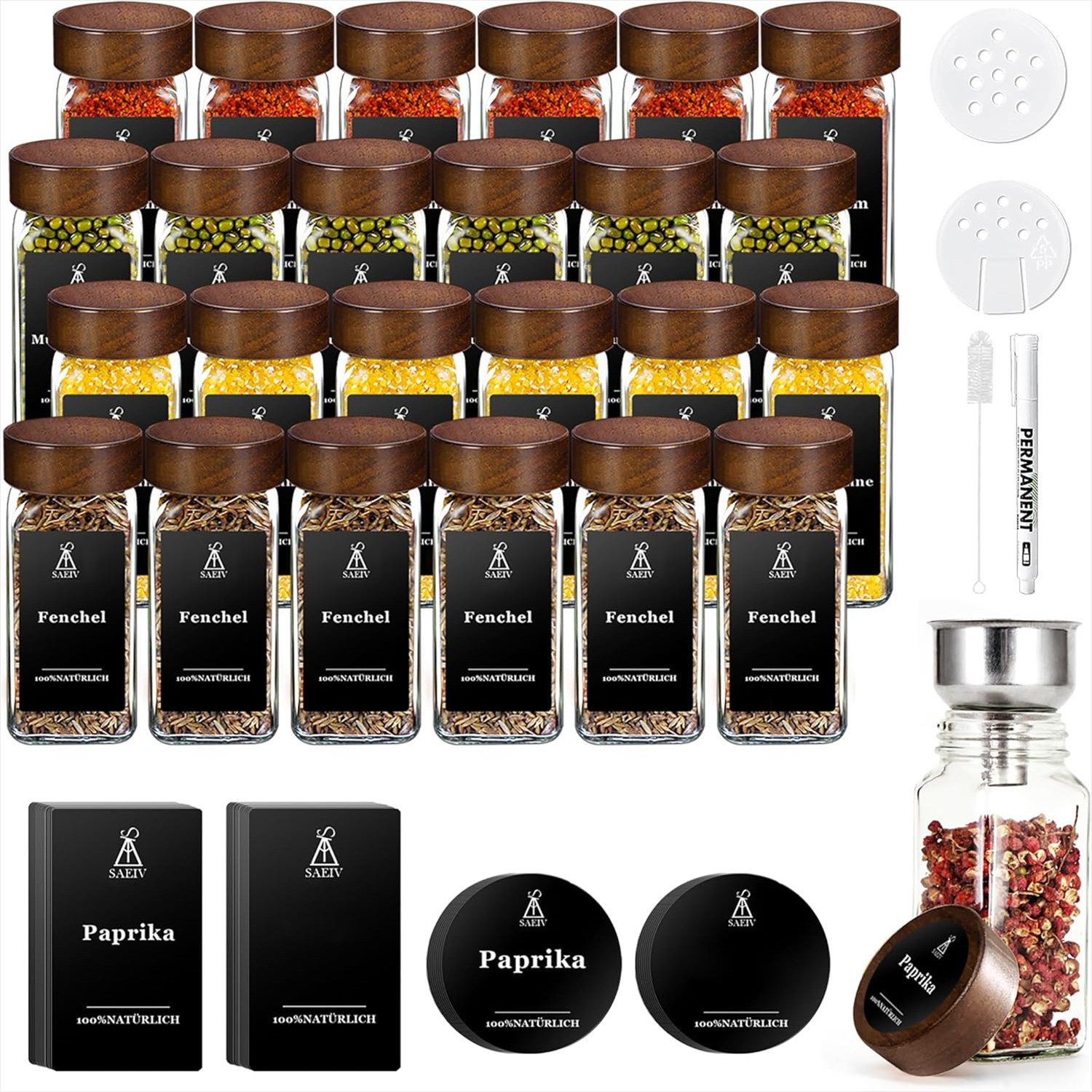 KingLux Gewürzbehälter 24Stk.120ml Gewürzdosen Eckig -Set aus Glas,Kappen a günstig online kaufen