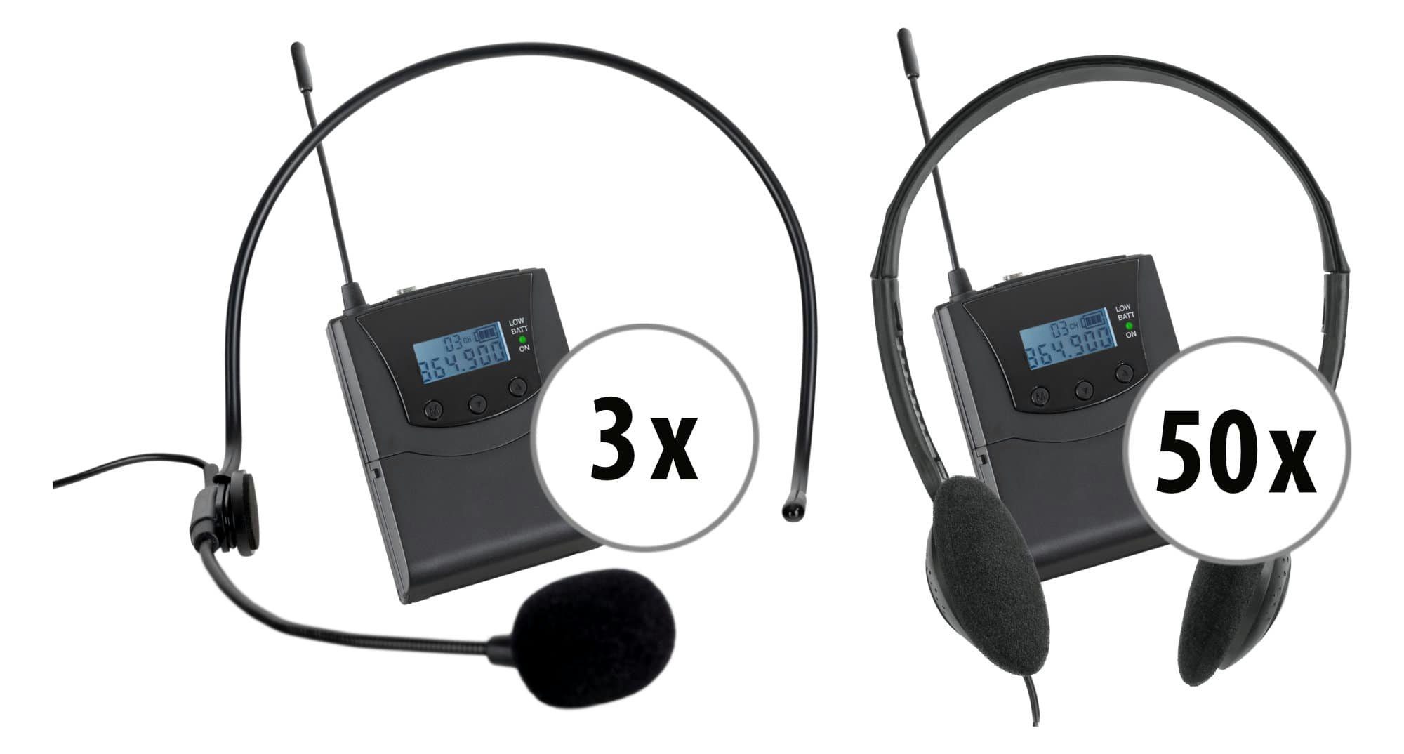 Beatfoxx Silent Basic V2 Tour Set Funk-Kopfhörer (Tourguide System für Gruppen bis 50 Personen, UHF-Technik, Set bestehend aus 50 Empfängern und 3 Sendern)