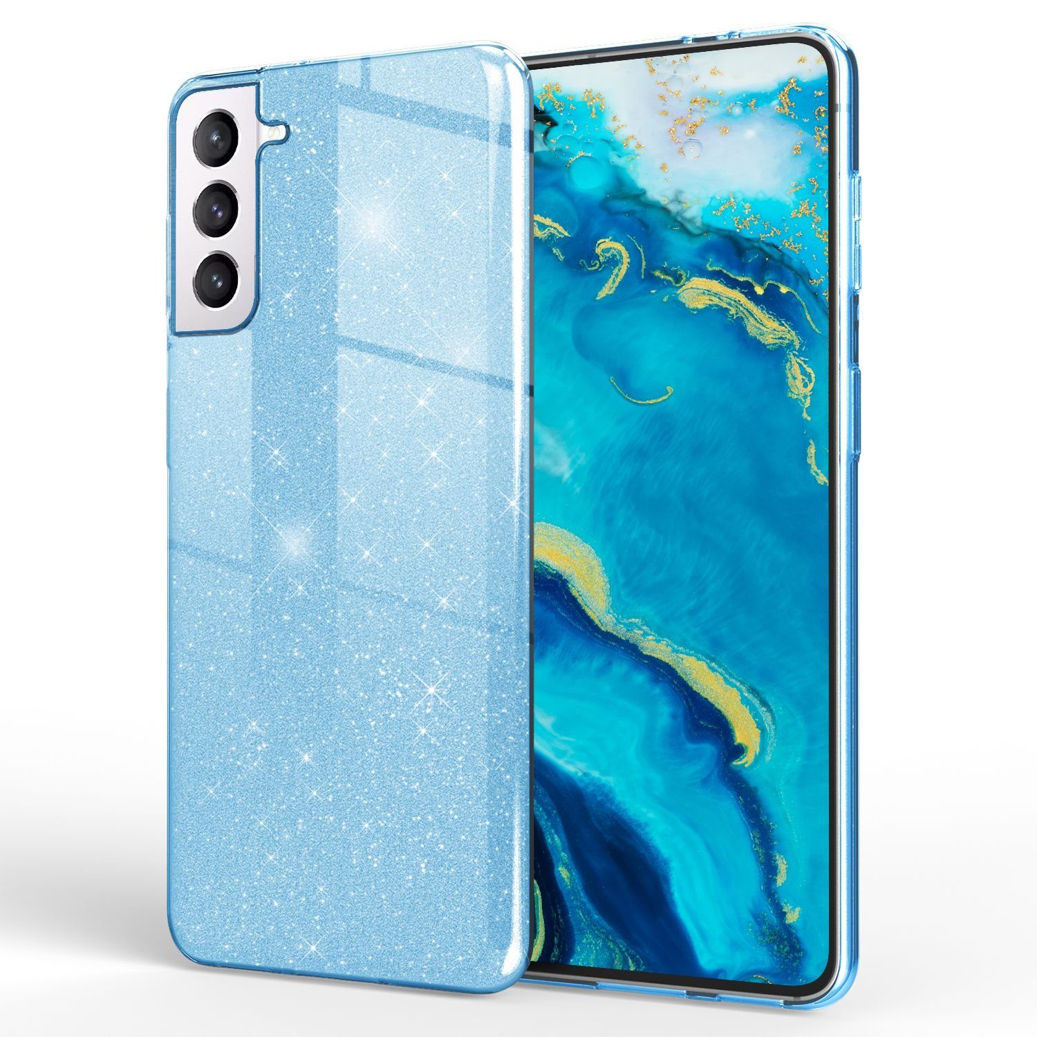 Nalia Smartphone-Hülle Samsung Galaxy S22 15,5 cm (6,1 Zoll), Glitzer Silikon Hülle / Verstärkte Innenseite / Glänzende Schutzhülle