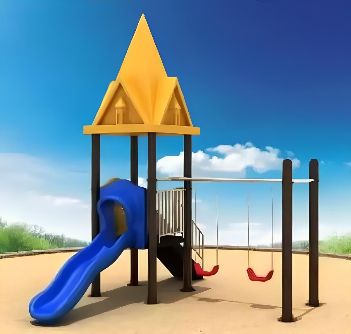 Xlmoebel Spielturm Kunststoff-Spielplatz mit Rutsche und buntem Design für Kinder, Hergestellt in Europa