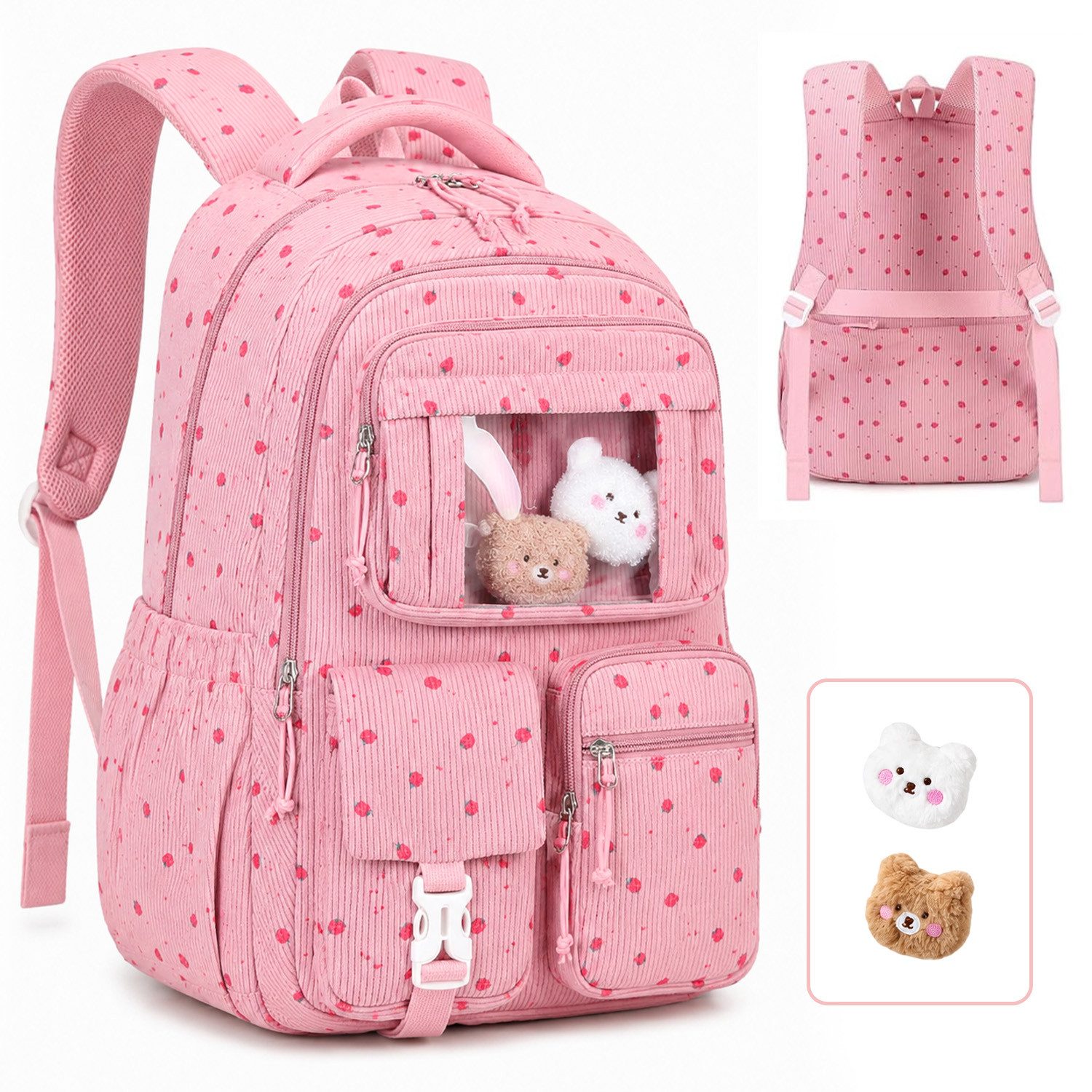 MOPUEA Schulrucksack Mädchen Schulrucksack Rucksack Schultasche Büchertasche Cordstoff (Freizeitrucksack für Schule Freizeit Reisen), Turnbeutel Lässiger Schulranzen Teenager Multi-Tasche Daypacks