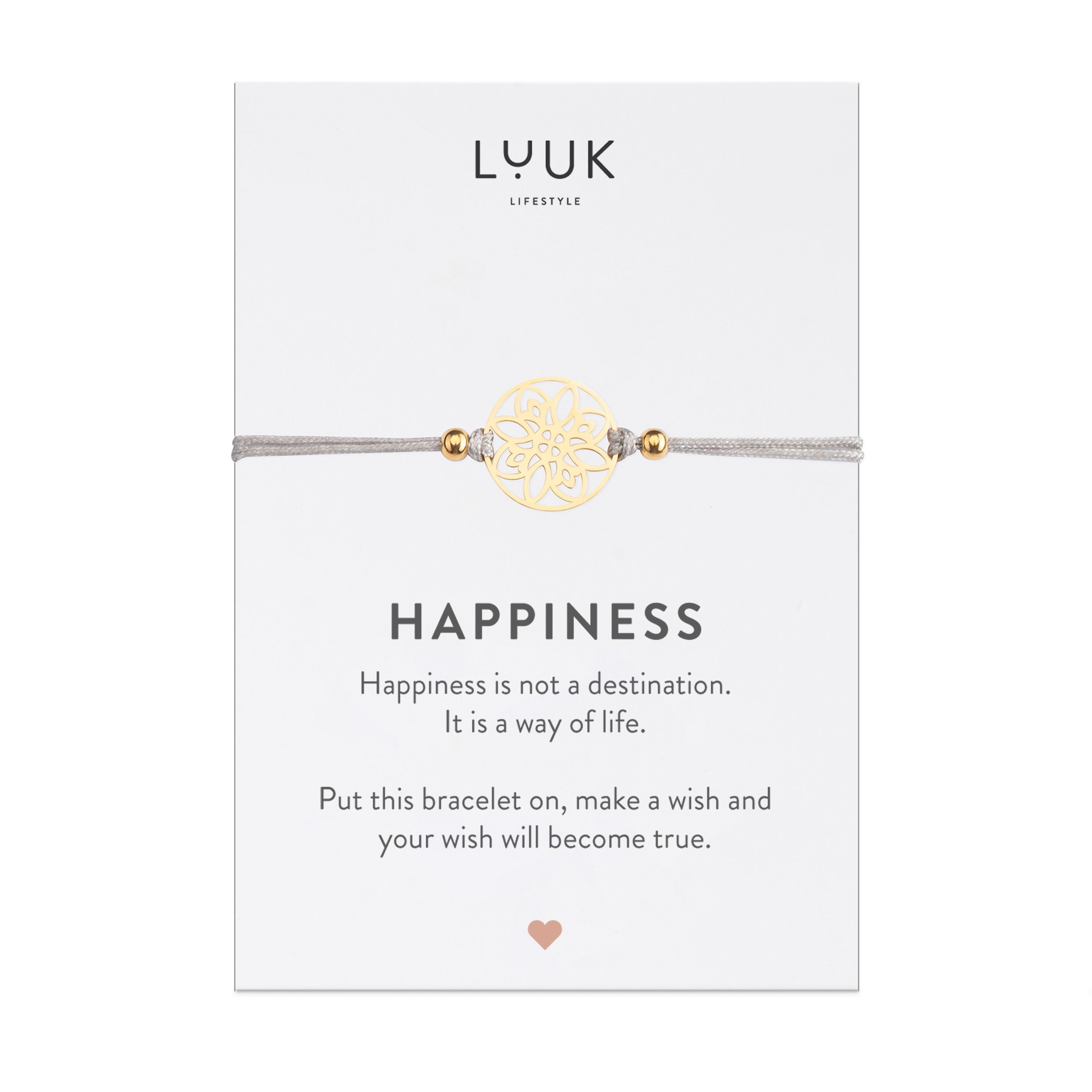 LUUK LIFESTYLE Freundschaftsarmband Blume, handmade, mit Happiness Spruchkarte