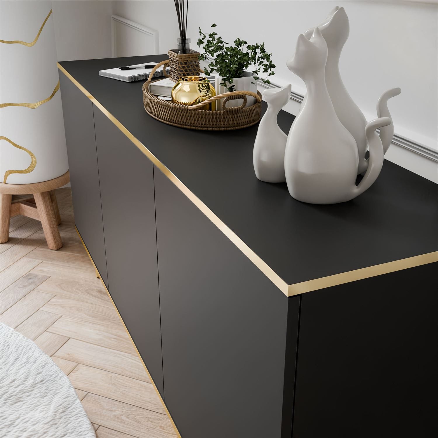 Lookway Kommode OXFORD K160 Die dreitürige Sideboards auf goldenen Füßen, 160x85x39 cm – Bild 5 von 5