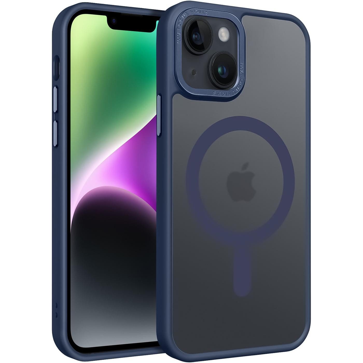 CoolGadget Handyhülle Magnet Hülle für iPhone 14 Schutzhülle mit Metall Kamerarahmen 6,1 Zoll, magnetisches Schutzcase Matt Stoßfest kompatibel mit Magsafe Zubehör