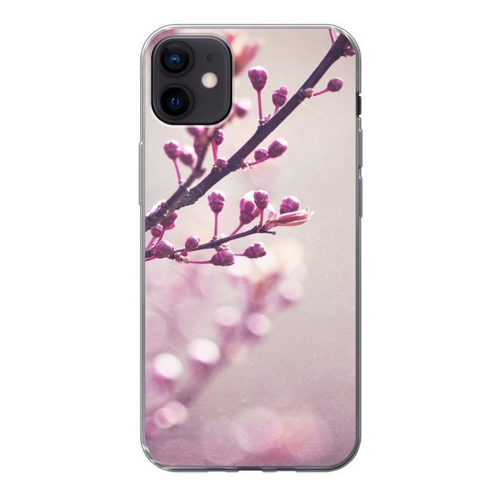 MuchoWow Handyhülle Nahaufnahme der violetten Blüten einer Sakura Handyhülle Apple iPhone 12 Mini Smartphone-Bumper Print Handy