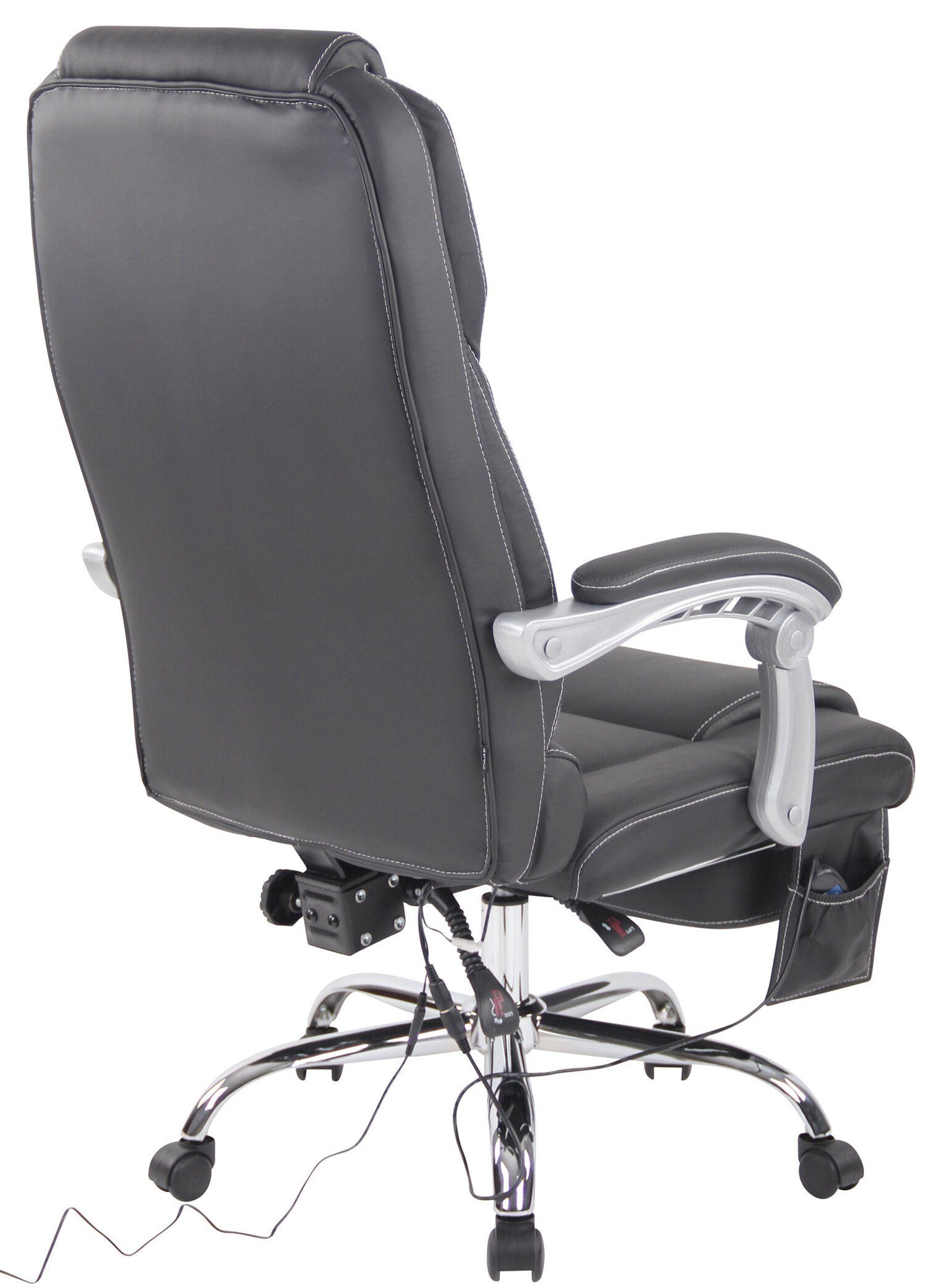 TPFLiving Bürostuhl Pacira höhenverstellbar Bürostuhl 360° Drehstuhl, Chefsessel, Sitzfläche: - Massagefunktion drehbar (Schreibtischstuhl, chrom schwarz XXL), - Echtleder und Metall Gestell: mit