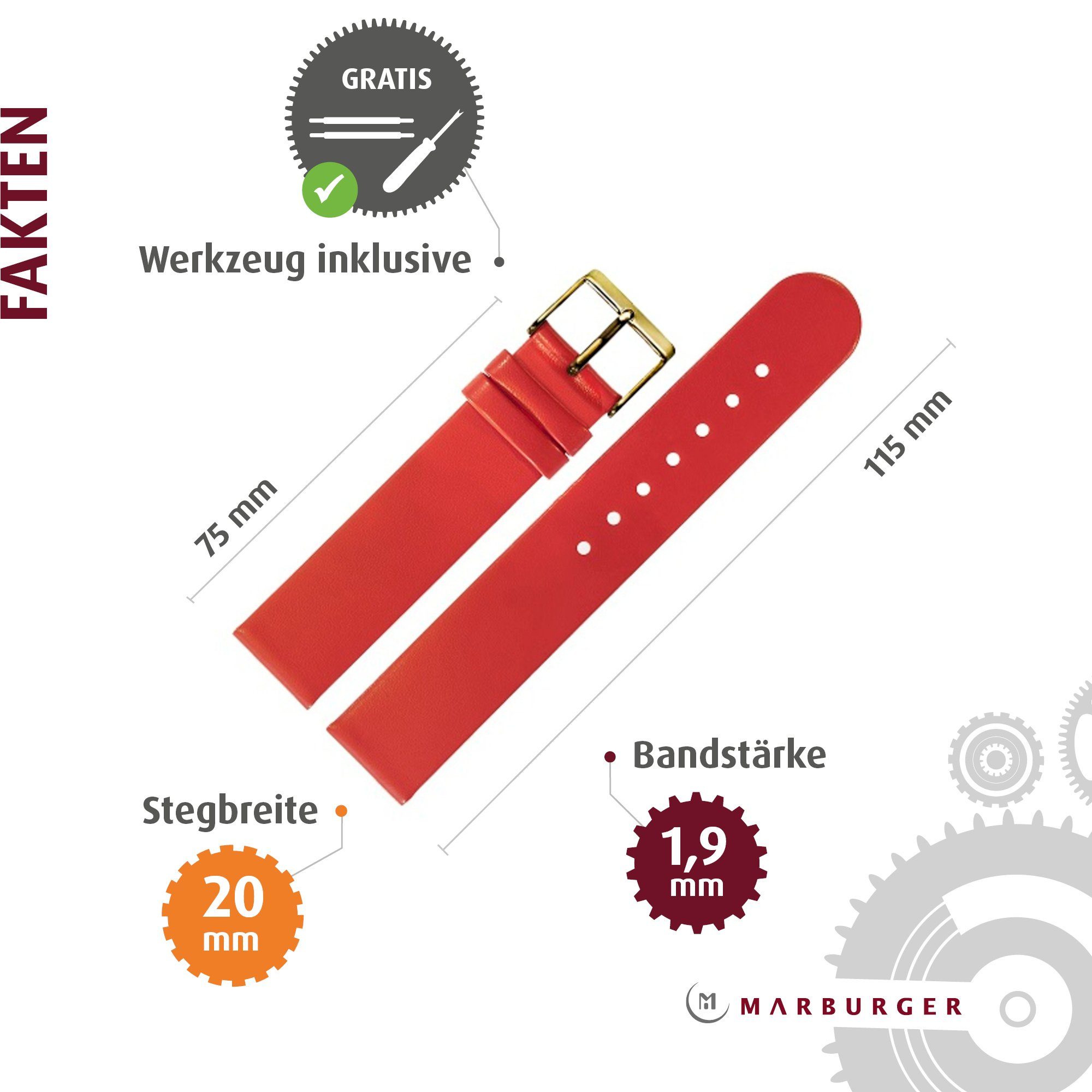 MARBURGER Uhrenarmband 20mm Leder