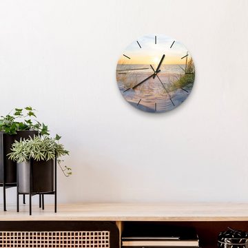 DEQORI Wanduhr 'Abendsonne an der Ostsee' (Glas Glasuhr modern Wand Uhr Design Küchenuhr)