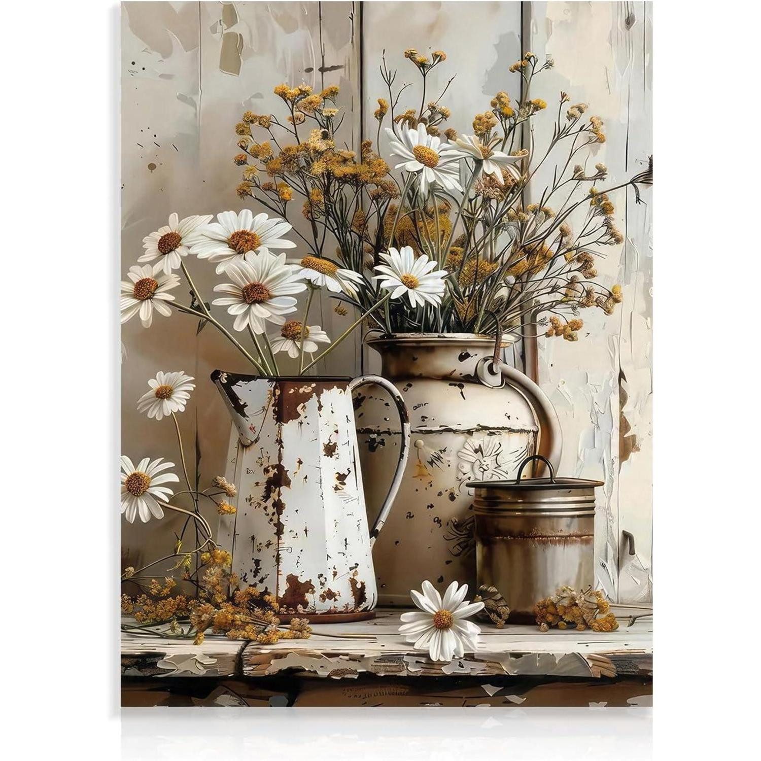 Dazzlewall Leinwandbild Rustikales Gänseblümchen Blumen Wandbild Vintage La günstig online kaufen