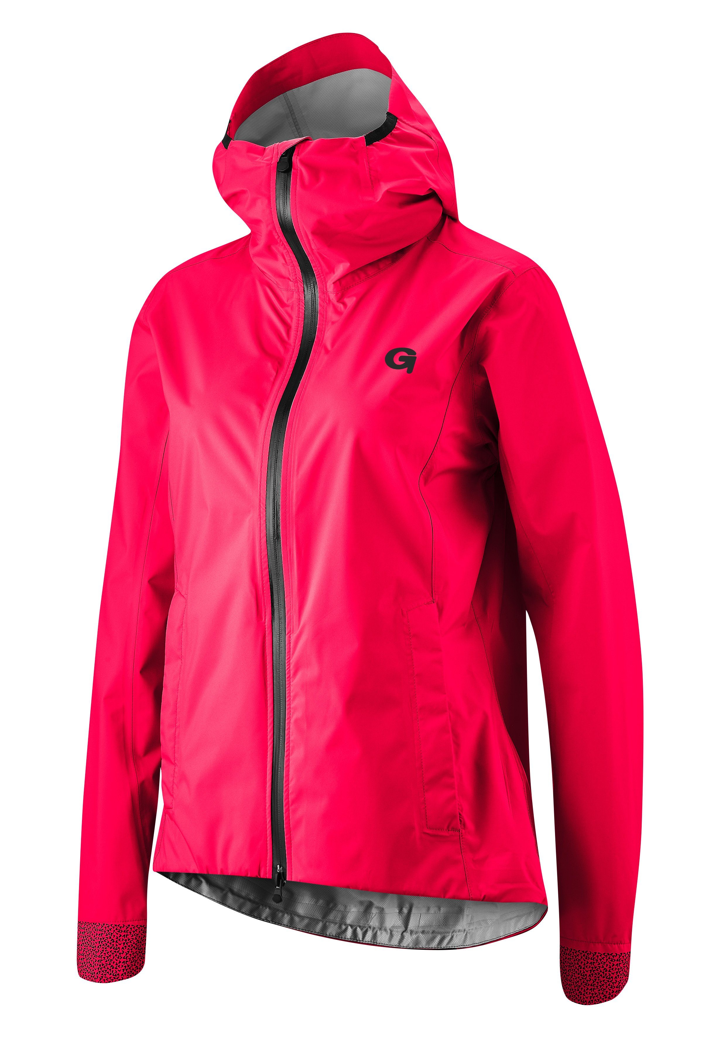 Gonso Fahrradjacke Sura Plus Damen Radjacke Kapuze mit neonpink Regenjacke wasserdicht, und wind