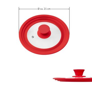 bremermann Topfdeckel Universal-Glasdeckel mit Silikonrand, 16/18/20 cm, rot klein