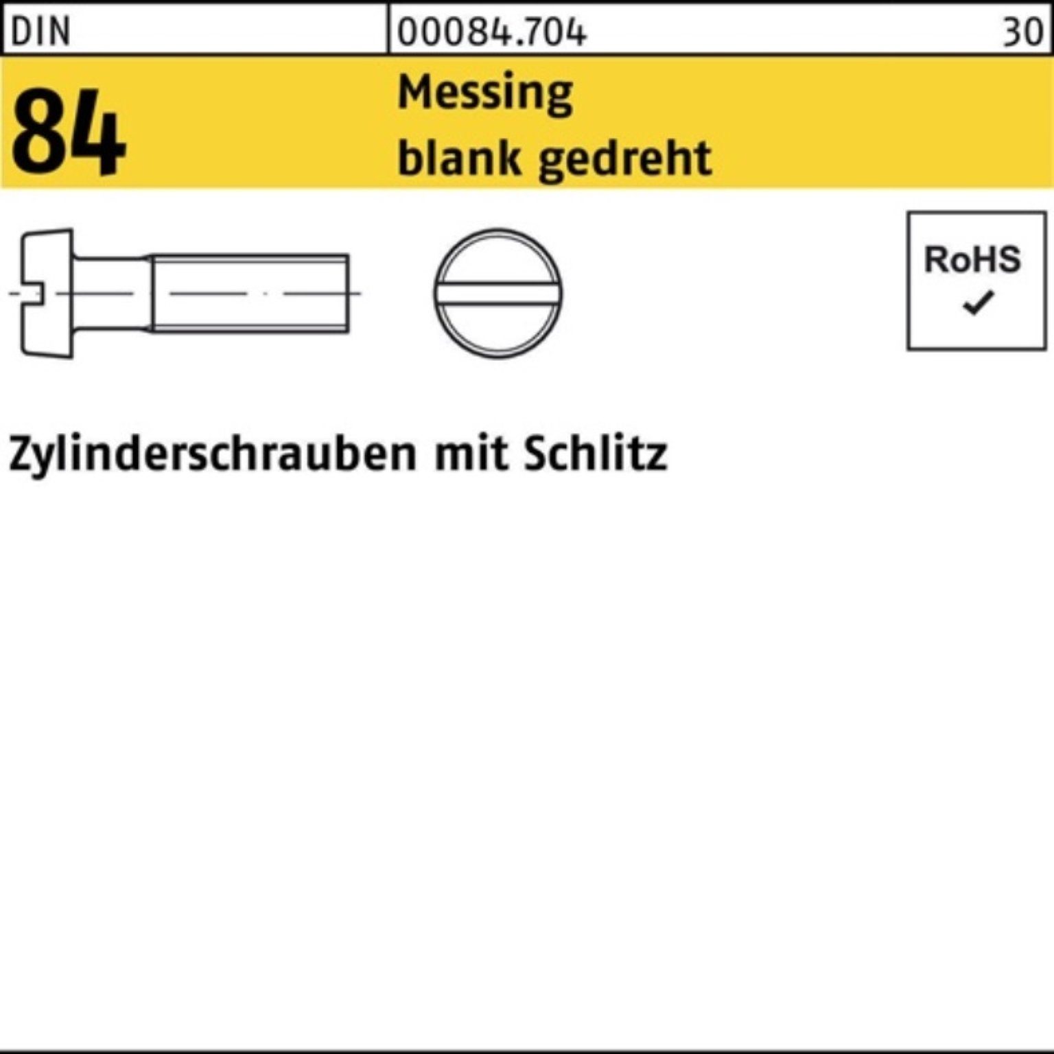 Reyher Zylinderschraube 100er Pack Zylinderschraube DIN 84/ISO 1207 Schlitz M1x 10 Messing bla