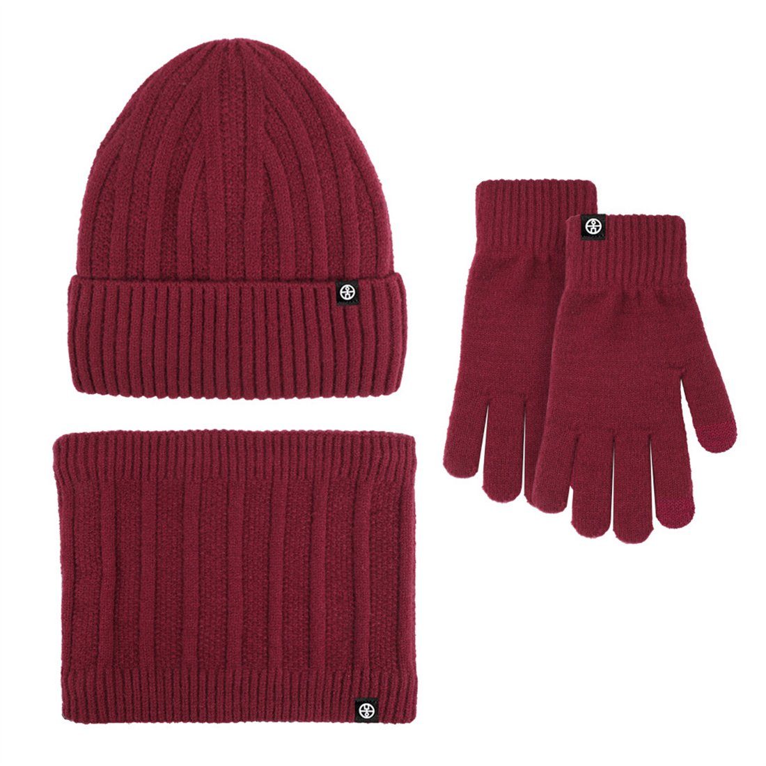 Rot 3 DÖRÖY Warme Unisex Winter Strickmütze Mütze Stück Set Wollmütze Schal Set, Handschuhe