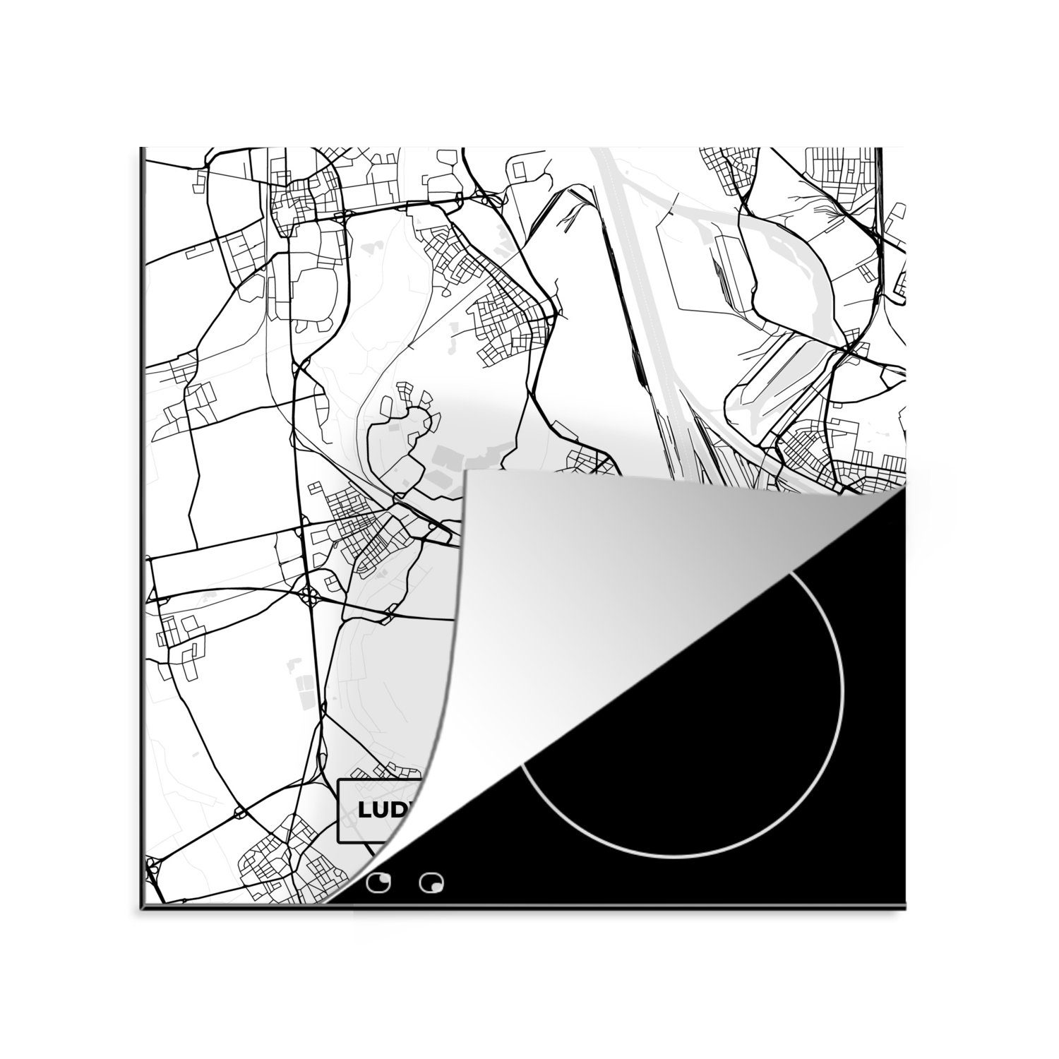 Herdblende-/Abdeckplatte für (1 Arbeitsplatte Rhein Karte tlg), MuchoWow - küche Vinyl, Ceranfeldabdeckung, am - Ludwigshafen cm, 78x78 Stadtplan,