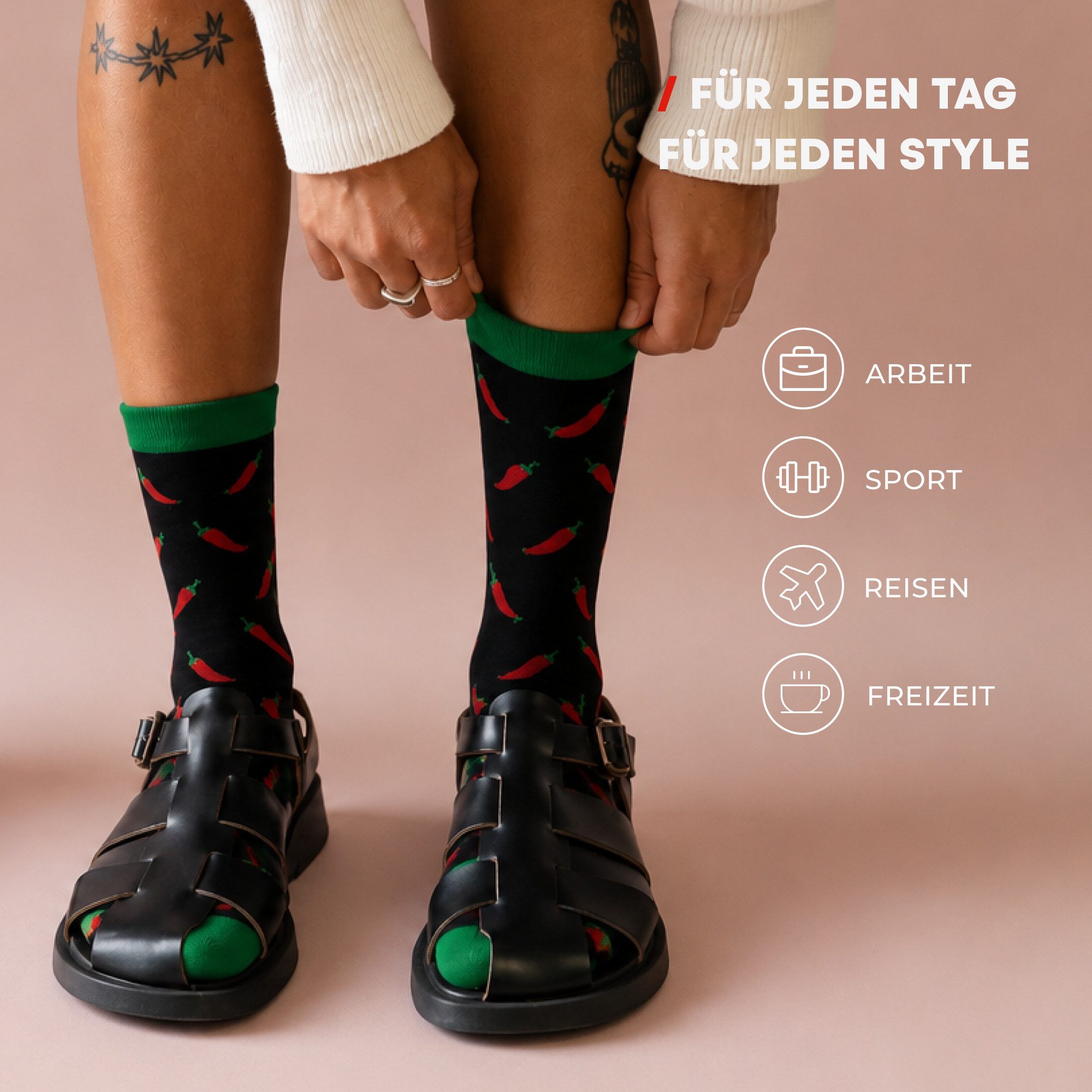 Chili Lifestyle Freizeitsocken CHILI Lustige Socken mit Spruch Banderole als Geschenksocken (Paar, 1-Paar, Mit Spruchbanderole) Weichbund ohne Gummidruck – Bild 4 von 5