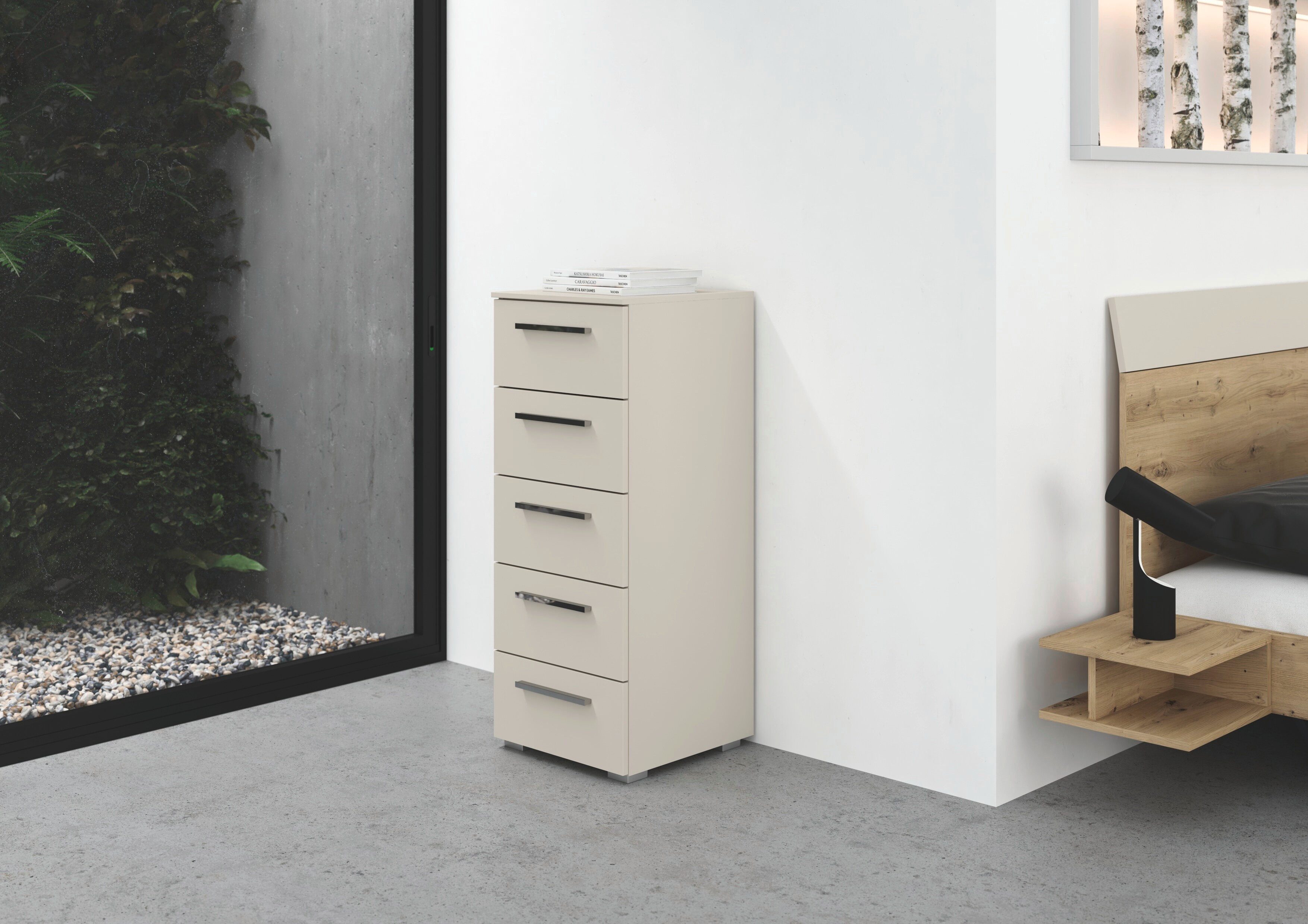 rauch Schubkastenkommode Highboard Sideboard Kommode MONTCLAR Frontauswahl Dekor/Hochglanz/Glas (in 2 Breiten: 40 oder 80 cm / Höhe 100 cm, inkl. Soft-Close-Funktion), mit 5 geräumigen Schubladen, viele Griffvarianten MADE IN GERMANY