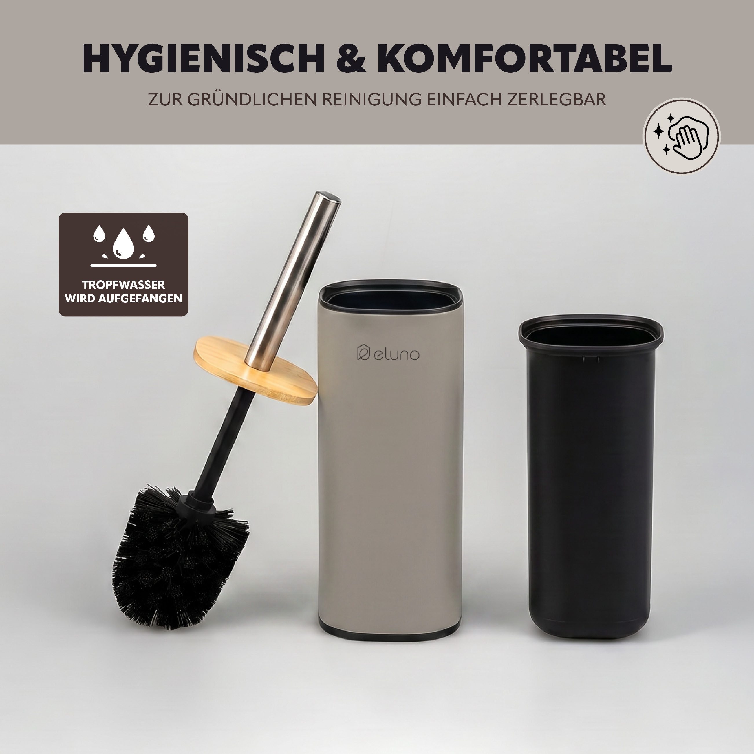 eluno Badaccessoire-Set Badezimmerset aus Metall und Bambus, 2 tlg. – Bild 4 von 5