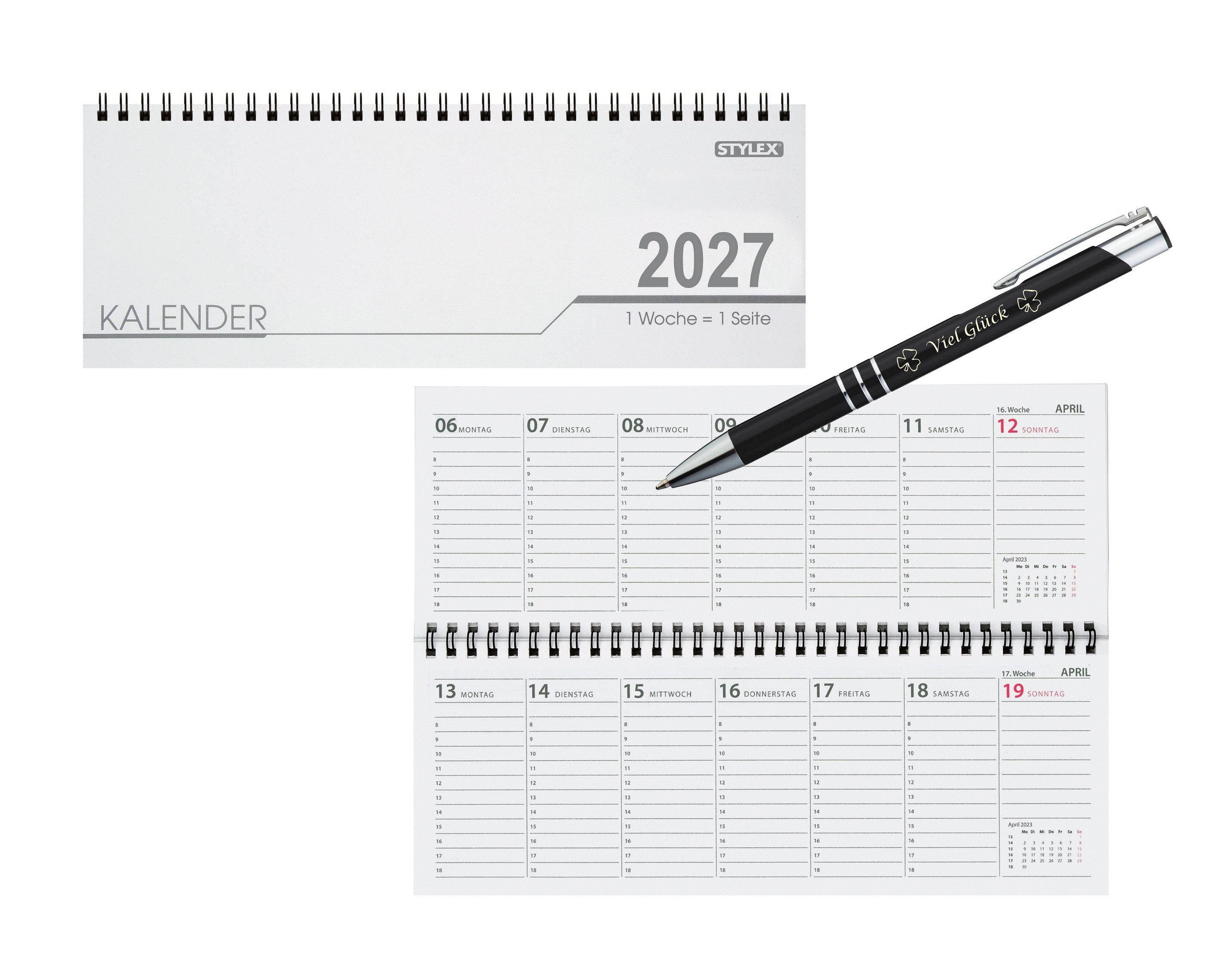 Stylex Schreibwaren Buchkalender Schreibtisch Kalender / 32 Blatt / Schreibtischquerkalender 2027 + Glü