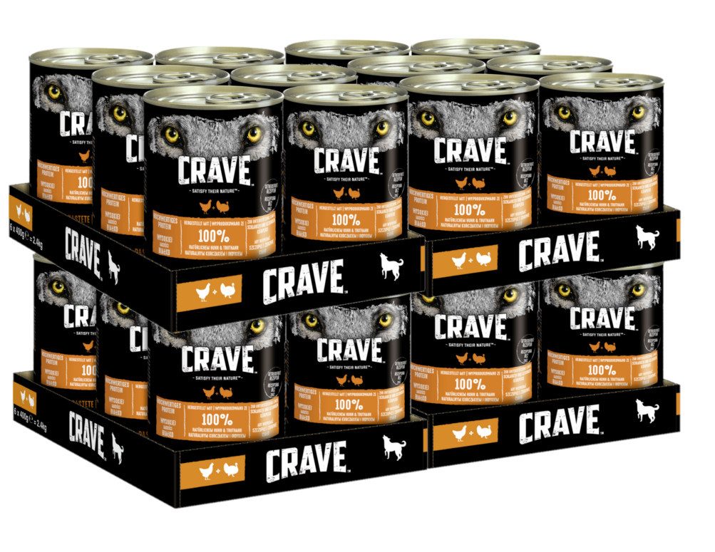 CRAVE CRAVE™ Hundefutter Nassfutter Dose mit Huhn & Truthahn 4 x 6 x 400g, für: Hund