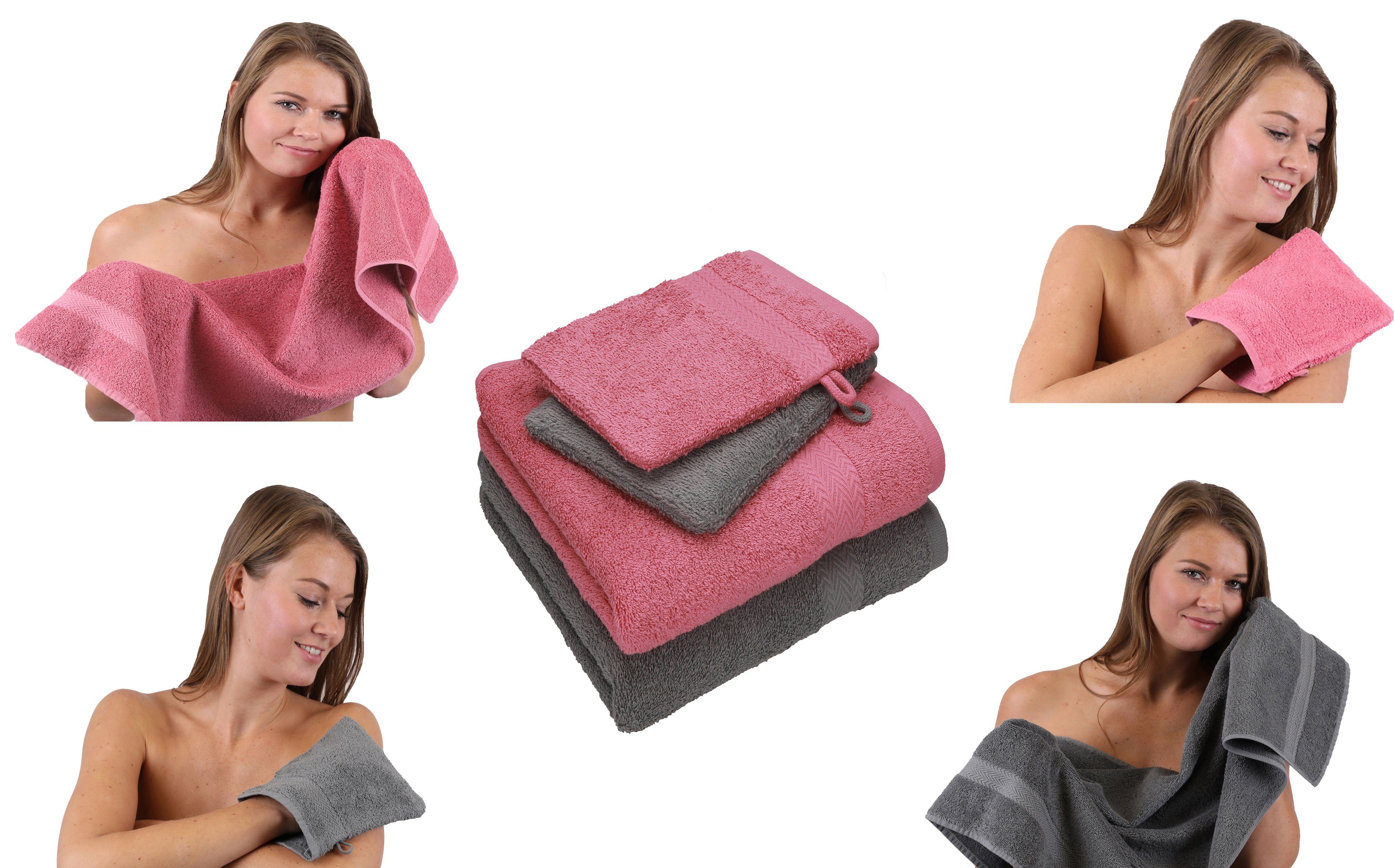 Handtücher Handtuch 100% Set - Waschhandschuhe, 4 Baumwolle Set Betz Handtuch Baumwolle 2 2 Pack TLG. altrosa grau Happy 100% anthrazit