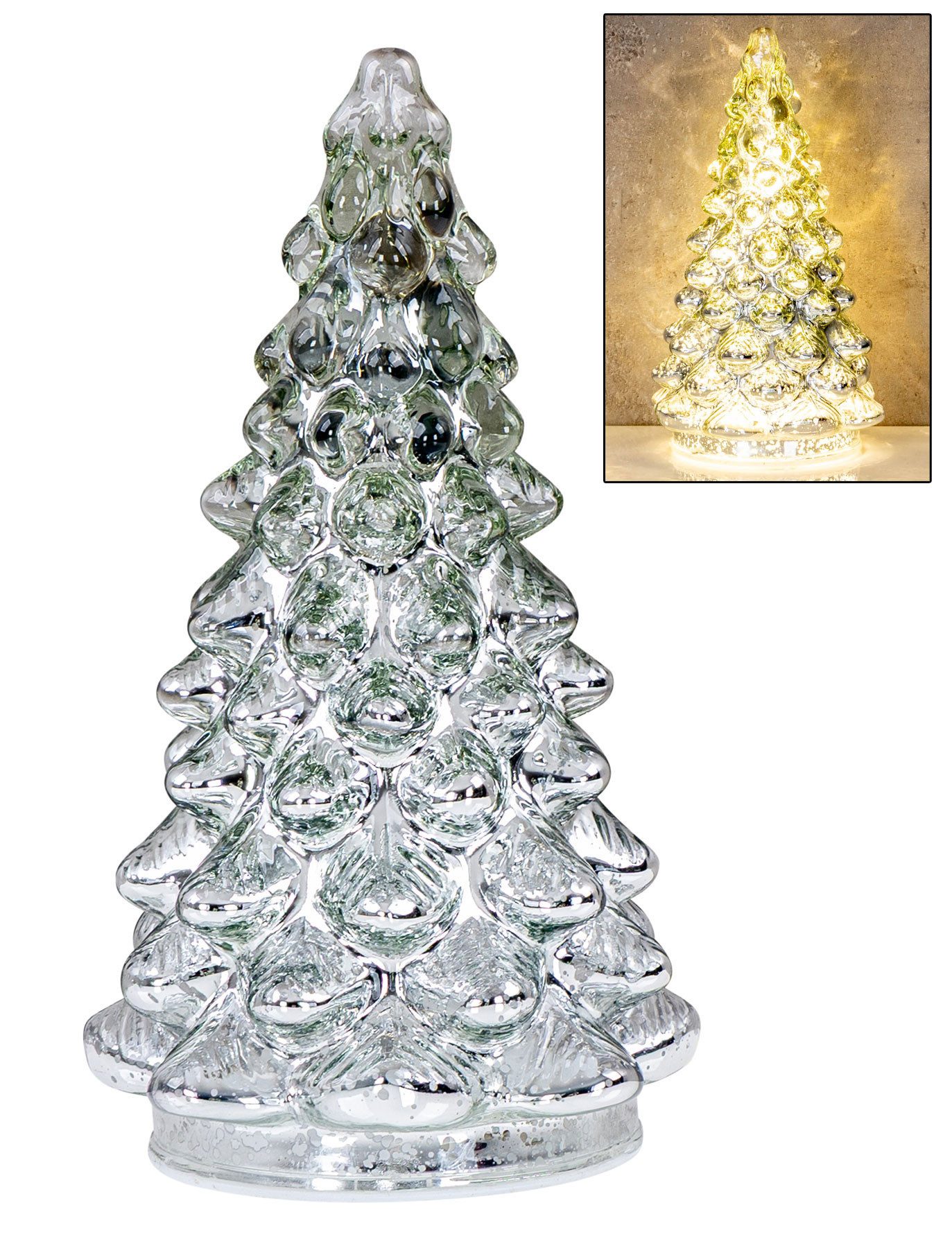 Levandeo® LED Dekoobjekt, LED Weihnachtsbaum Silber H20cm Glas Weihnachtsdeko Beleuchtung