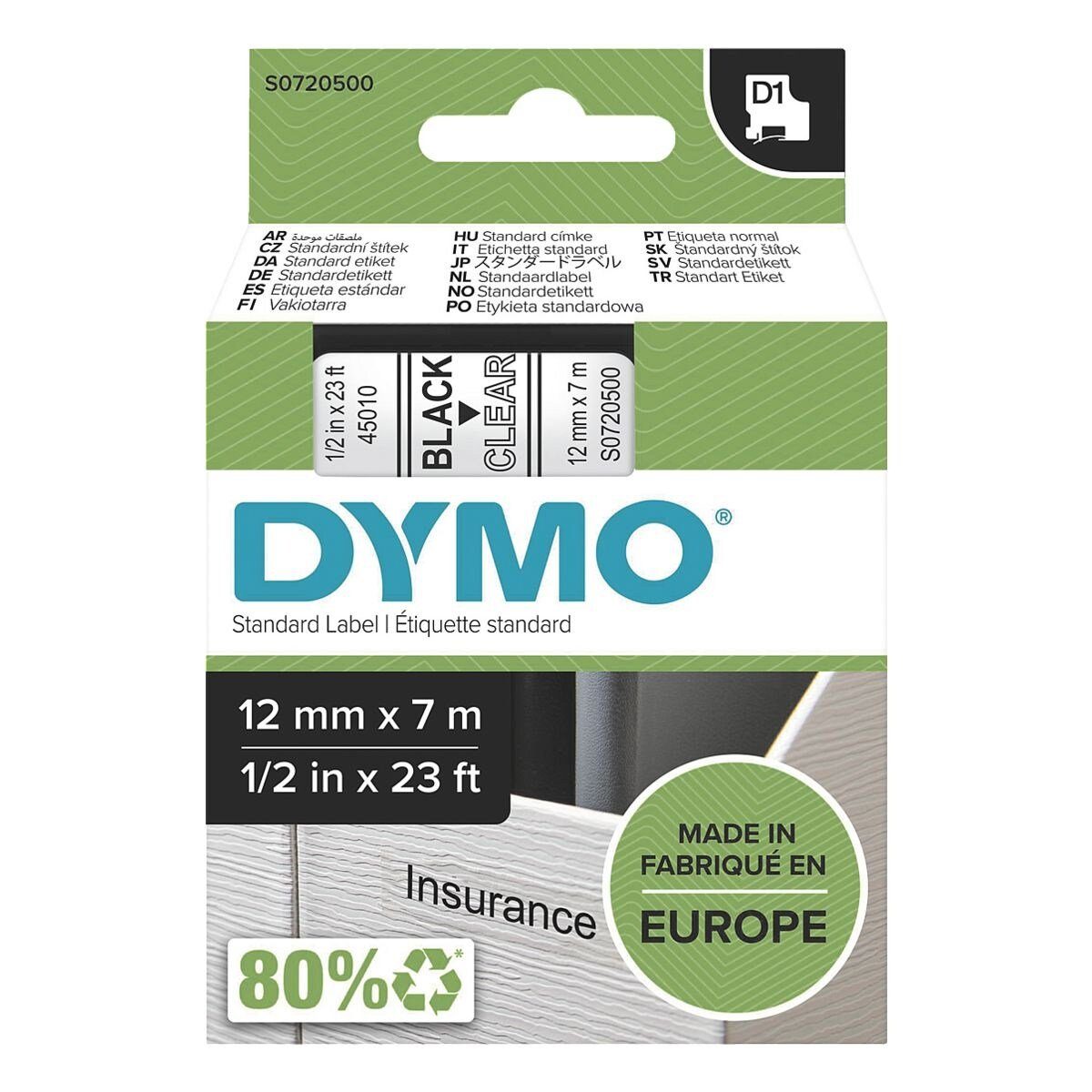 DYMO Beschriftungsband schwarz auf transparent