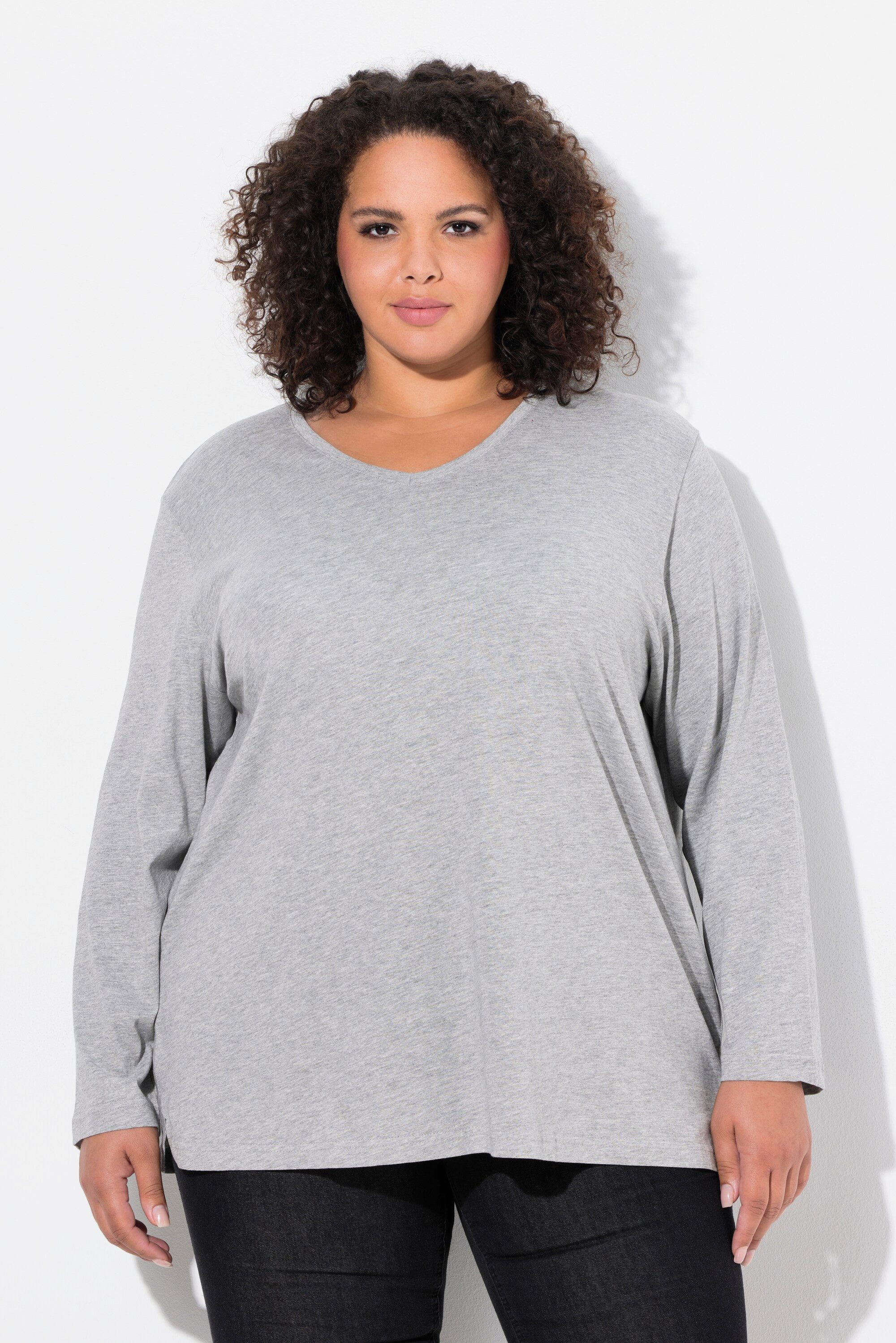 Ulla Popken T-Shirt Shirt V-Ausschnitt Relaxed Langarm – Bild 5 von 5
