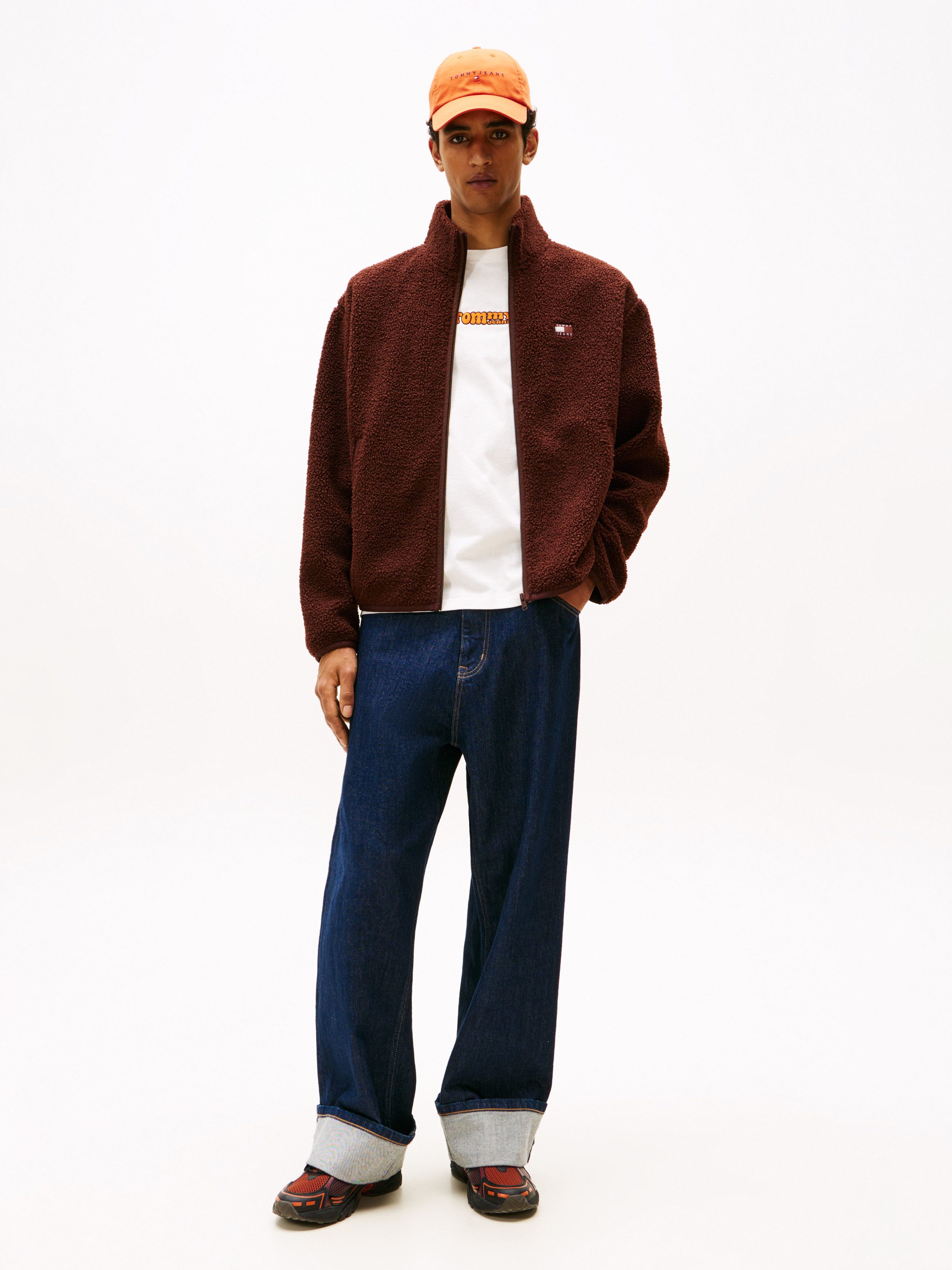 Tommy Jeans Sweatjacke BADGE TEDDY Relaxed fit, Teddy-Fleece, Stehkragen