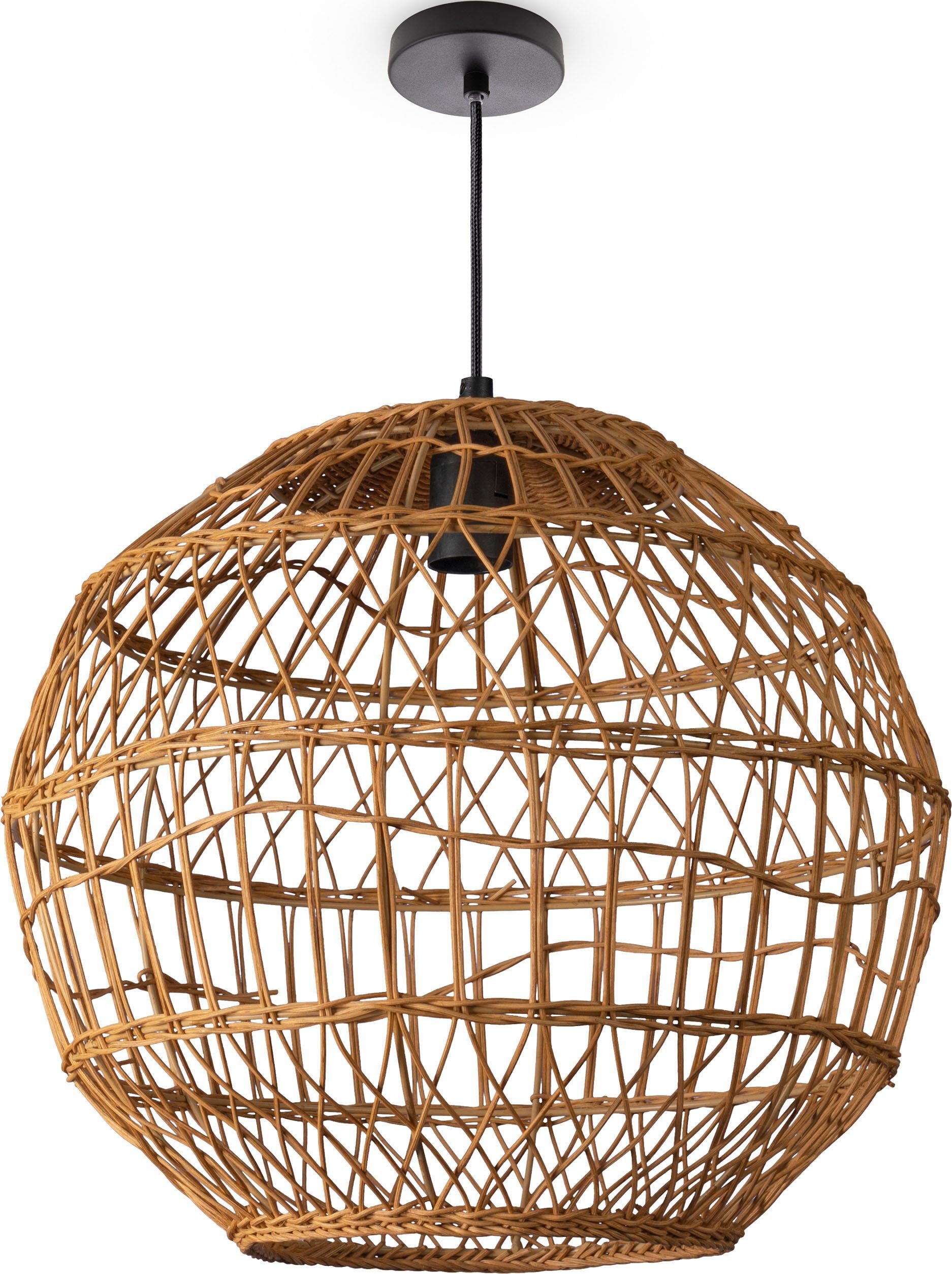 Stil ohne Modern Paco Leuchtmittel, Korblampe Home E27 MAITE, Boho Rund Pendelleuchte Hängeleuchte Rattan Wohnzimmer