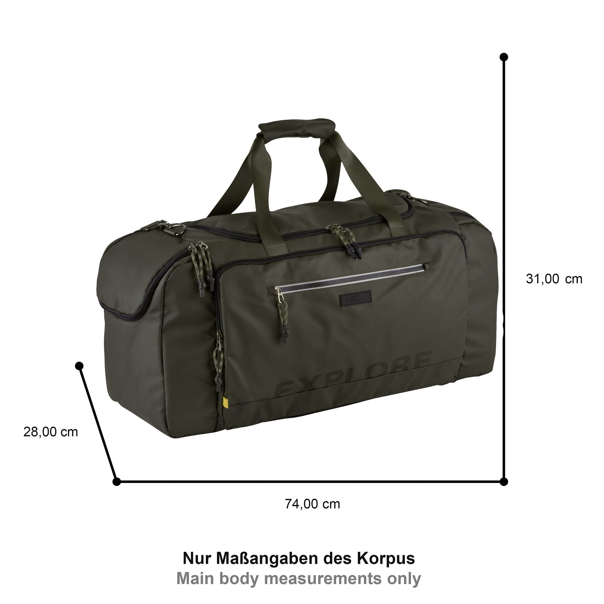 camel active Reisetasche Explore, wasserabweisendes recyceltes Nylon und reflektierende Reißverschlüsse