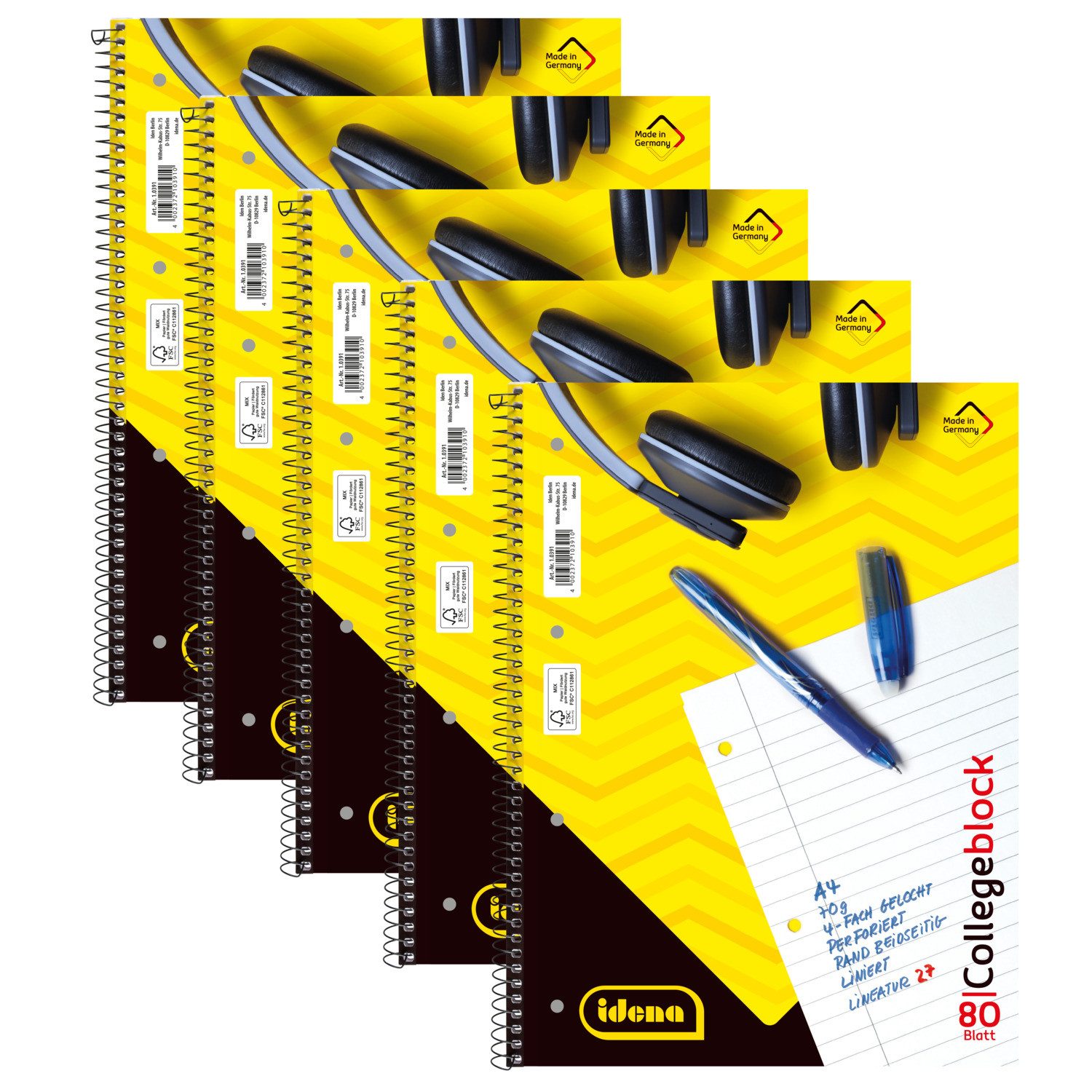 Idena Collegeblock Idena 90366 Bundle Collegeblöcke Lineatur 27 liniert mit Doppelrand