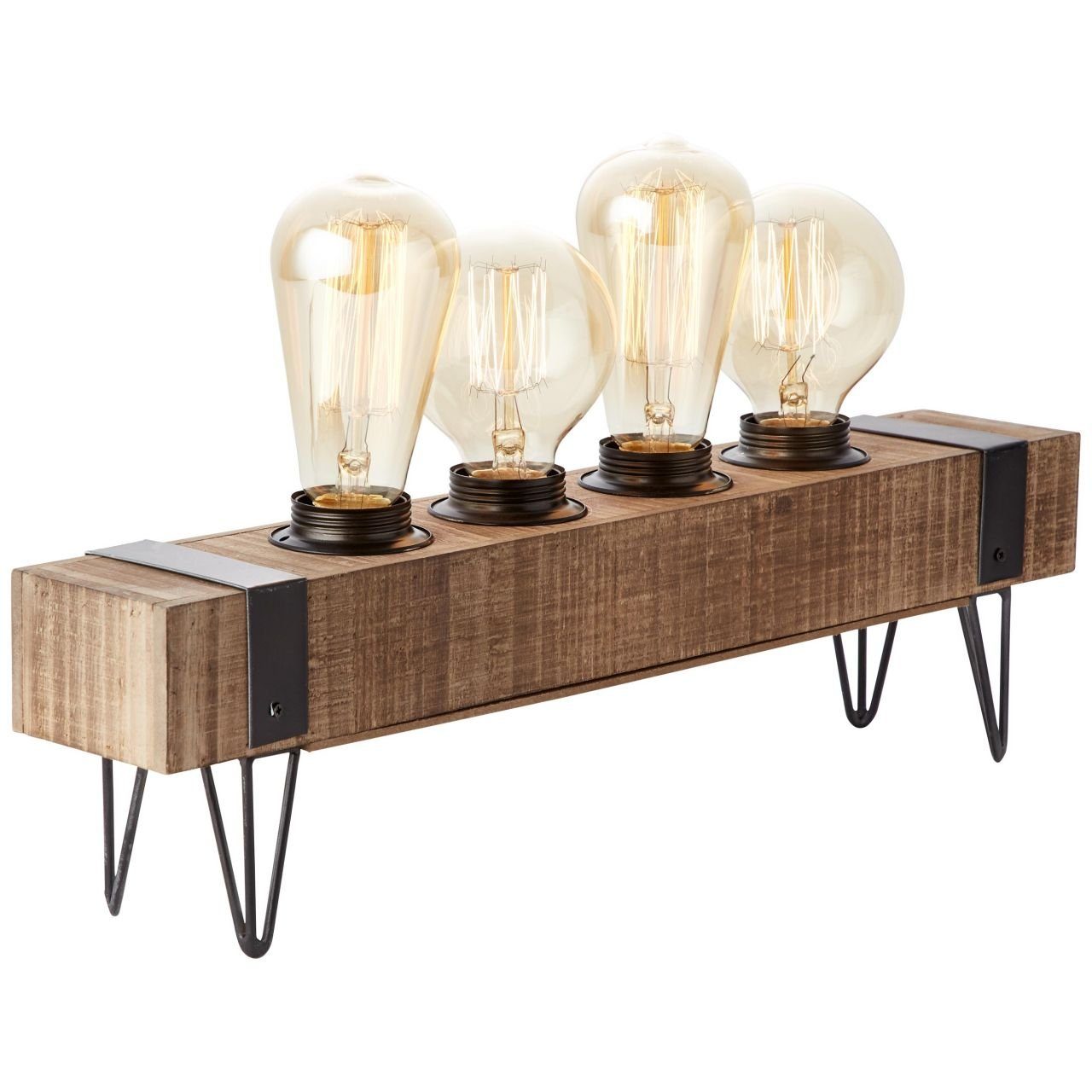 30W, Tischleuchte Woodhill Tischleuchte E27, 4flg antik/schwarz 4x Woodhill, A60, gee Lampe Brilliant