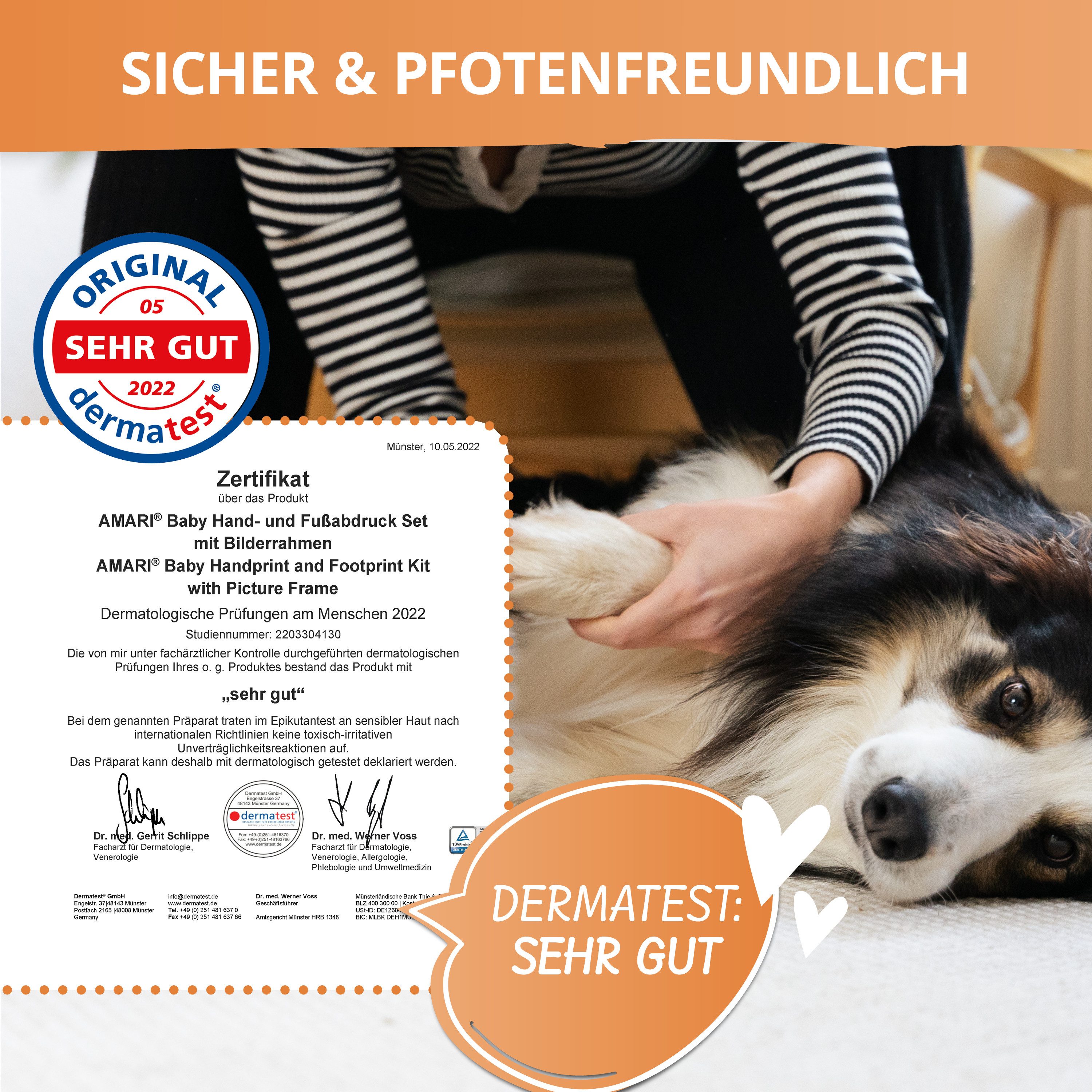 Amari Bilderrahmen-Set Pfotenabdruck Set Hund Katze Geschenk, Bilderrahmen, Platz für Fotos, Erinnerungen Gedenken an geliebtes Haustier