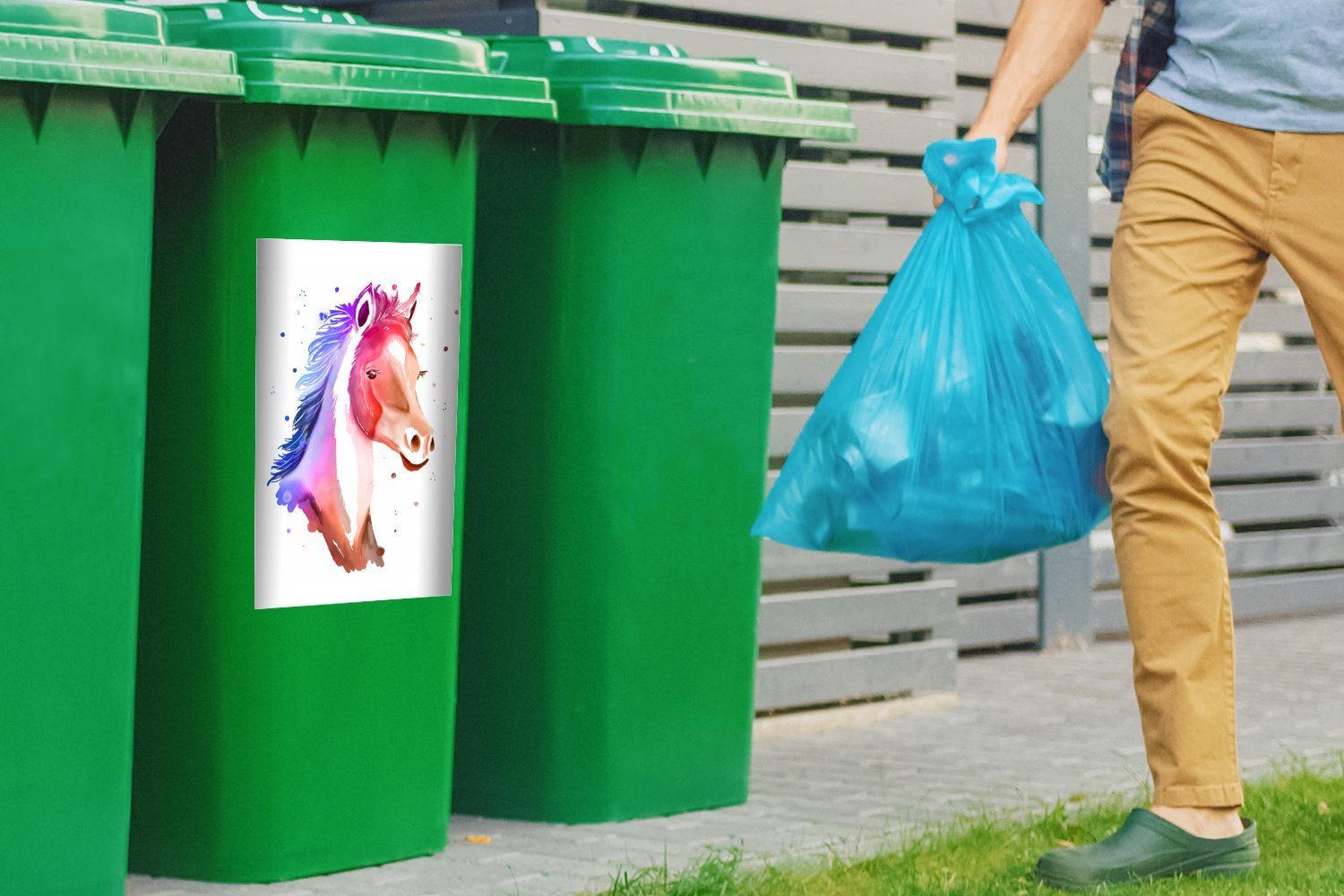 - Mädchen Rosa Container, Pferd Mädchen St), Blau - - Kinder - (1 Sticker, Wandsticker Abfalbehälter Mülleimer-aufkleber, - Mülltonne, MuchoWow