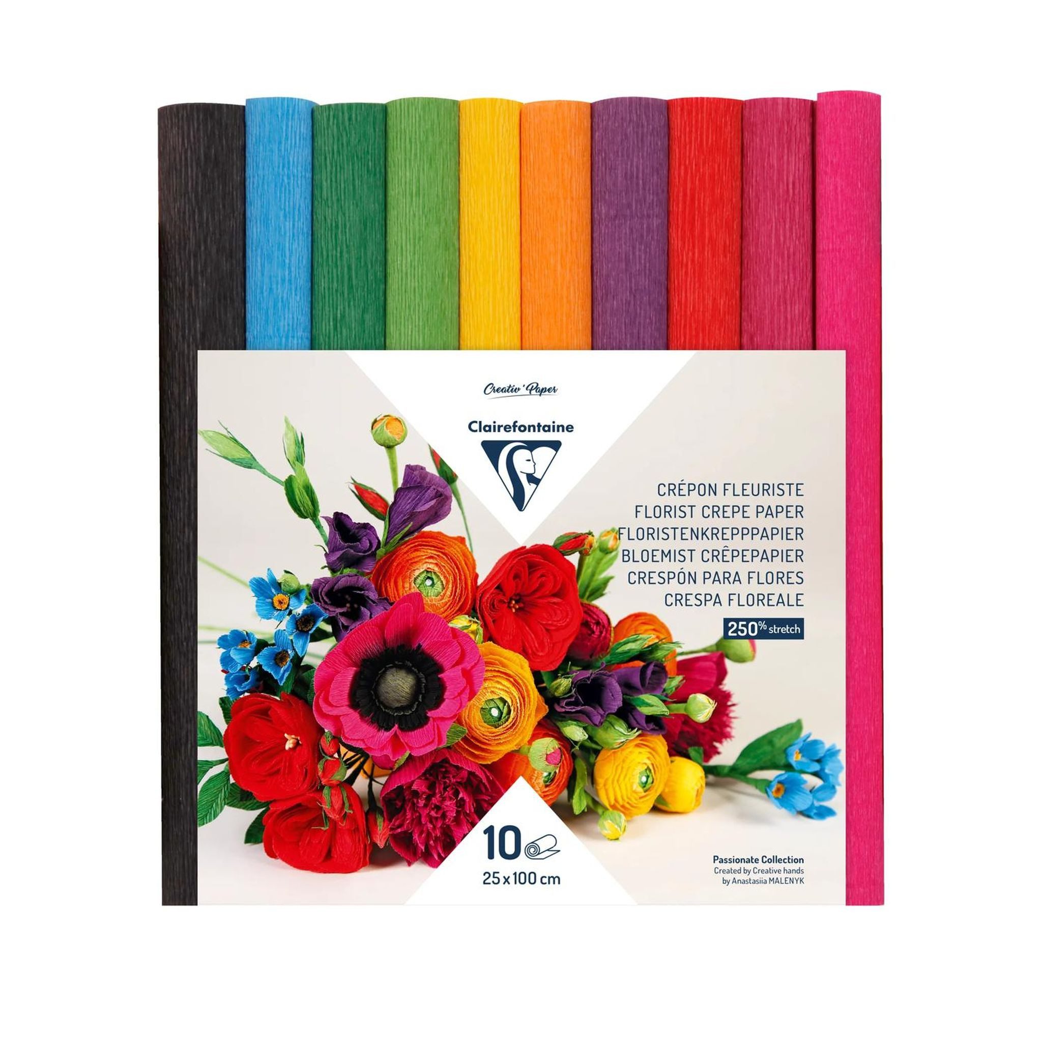 CLAIREFONTAINE Feinpapier Clairefontaine Floristenkrepp 10Rl 25x100 Farbsort