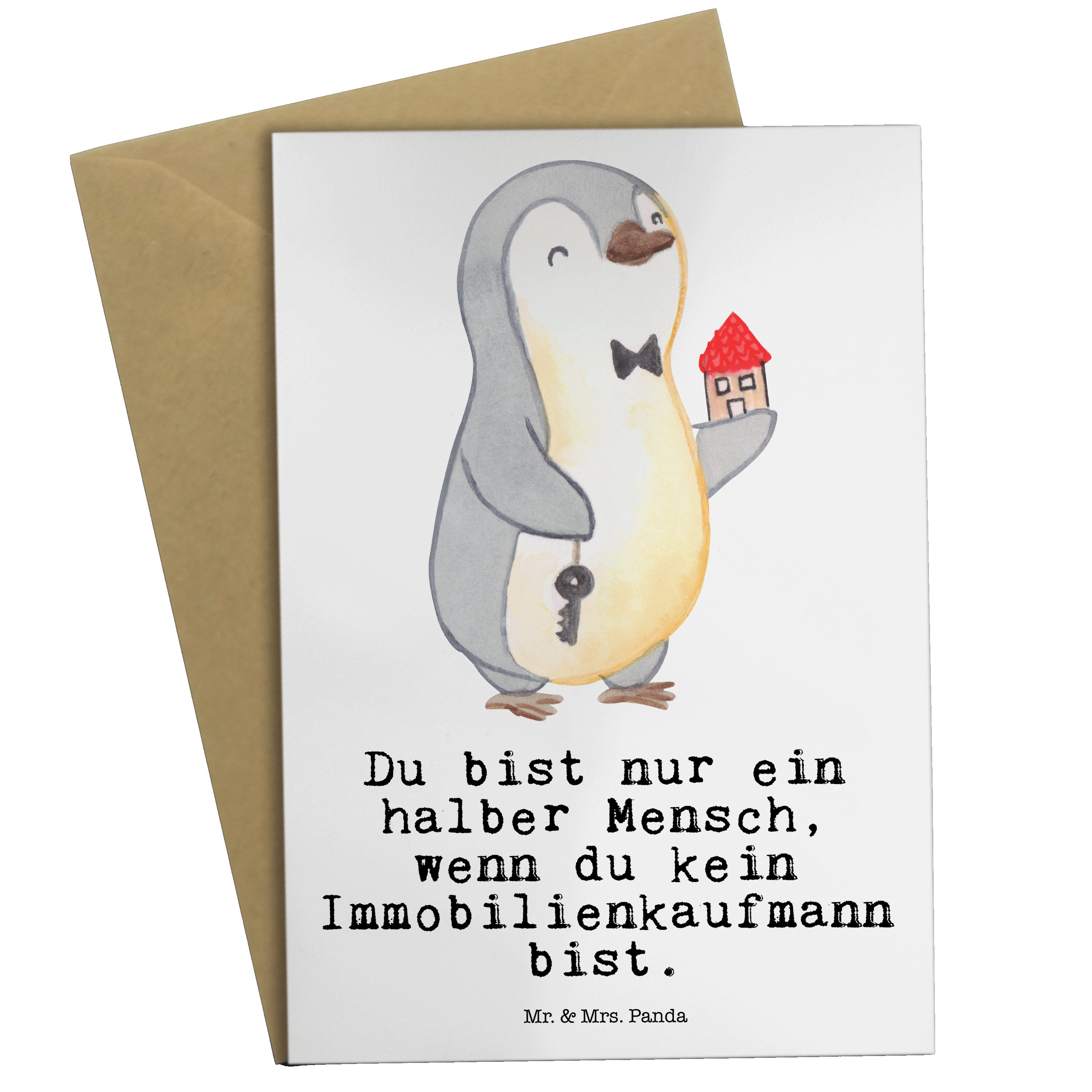 Mr. & Mrs. Panda Grußkarte Immobilienkaufmann mit Herz - Weiß - Geschenk, Ausbildung, Immobilien