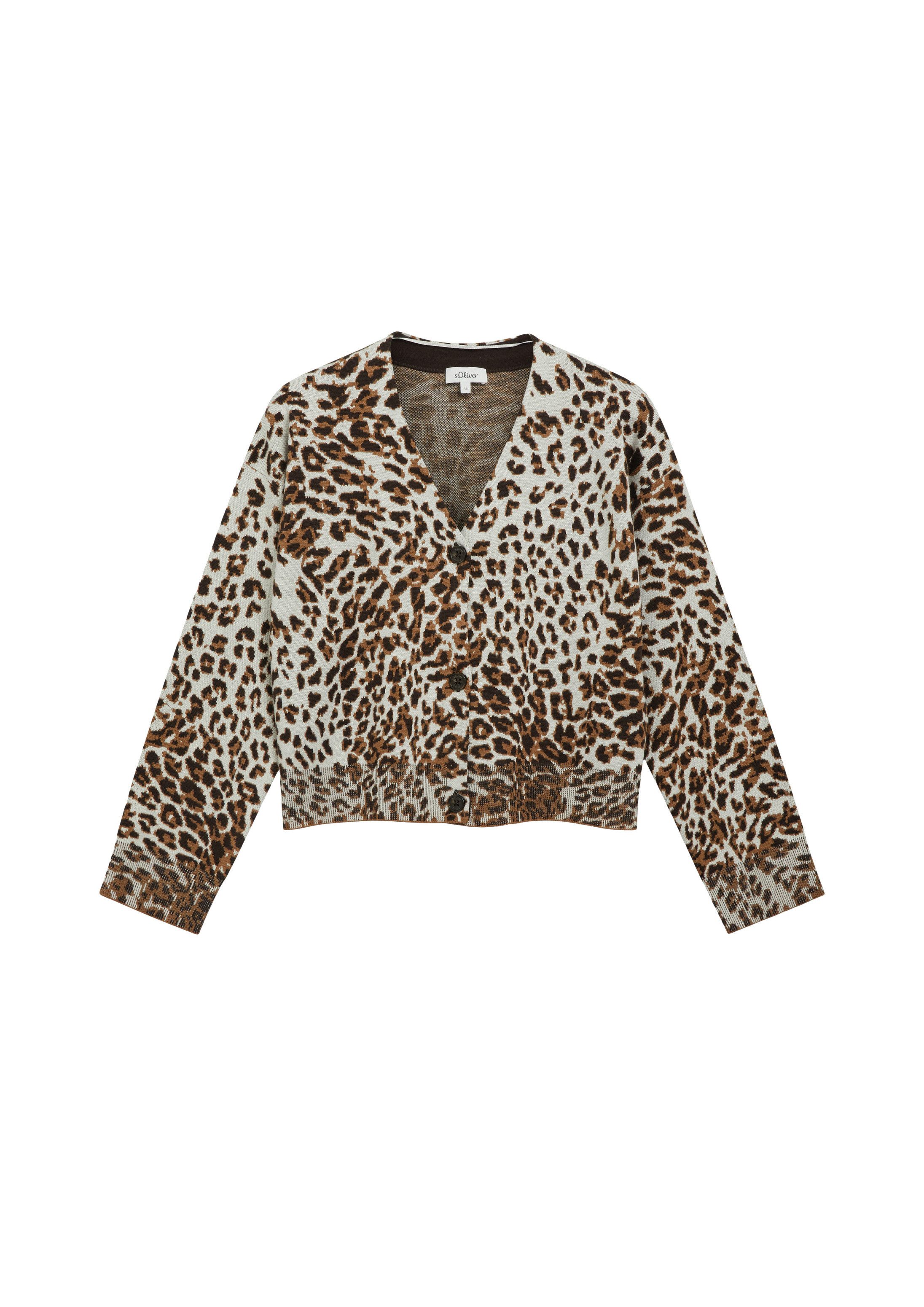 s.Oliver Cardigan Strickjacke Cardigan mit Leo-Jacquardmuster