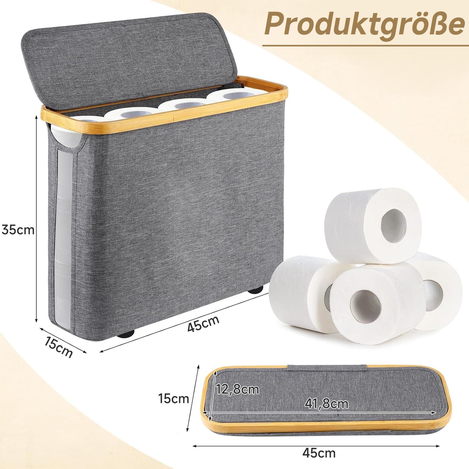 OSTWOLKE Toiletten-Ersatzrollenhalter Toilettenpapier Aufbewahrung Korb mit Deckel, Wasserdicht & Faltbar, Toilettenpapier Aufbewahrung Korb mit Deckel, Wasserd – Bild 4 von 5