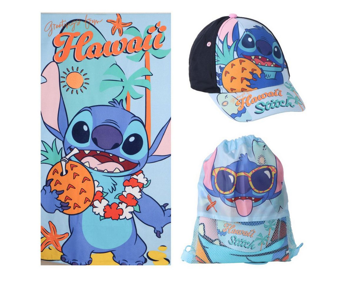 Lilo & Stitch Strandtuch Set für Kinder 70 × 140 cm mit Cap, Turnbeutel und Badetuch