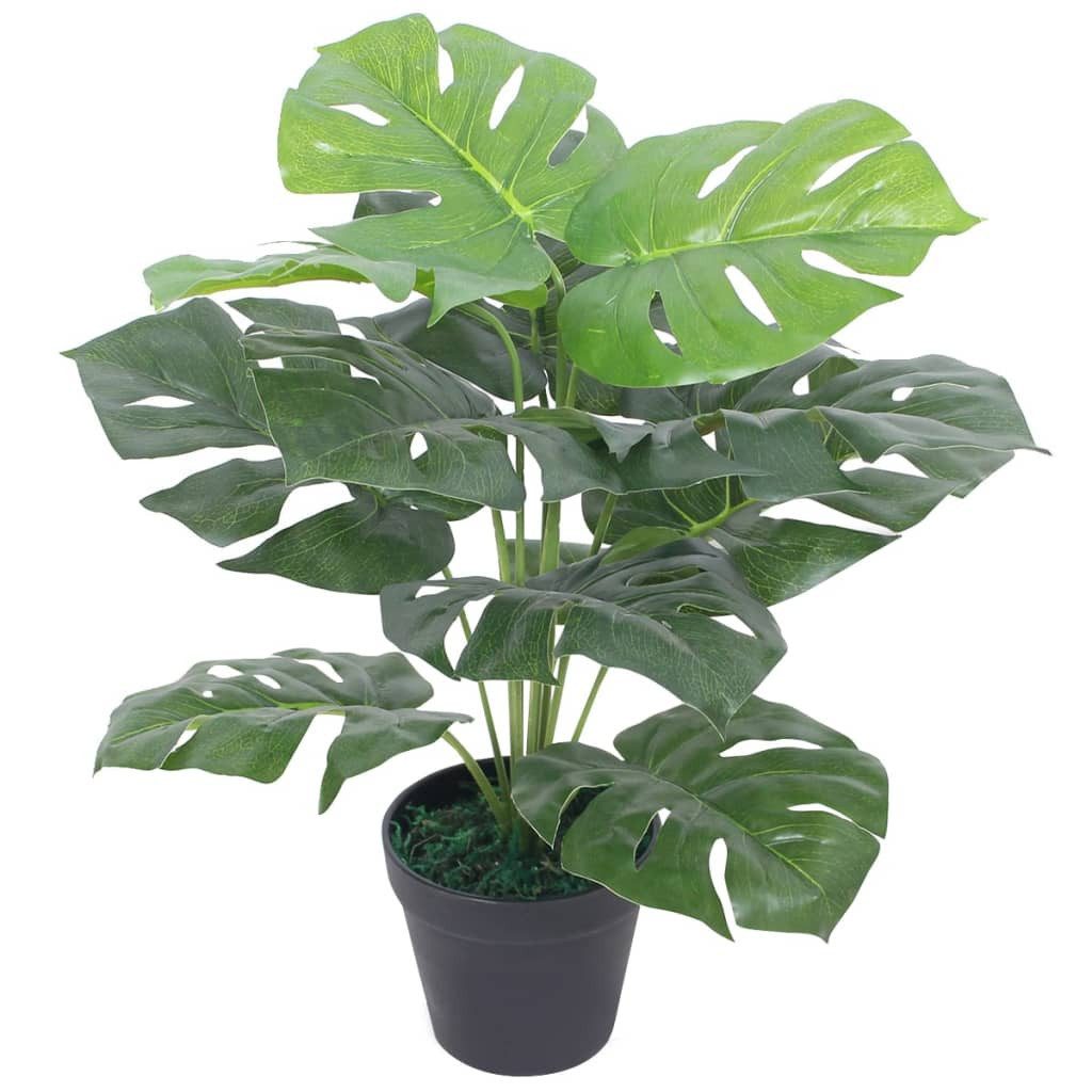 Kunstpflanze Künstliche Monstera Pflanze 45 cm Grün mit 12 Blättern
