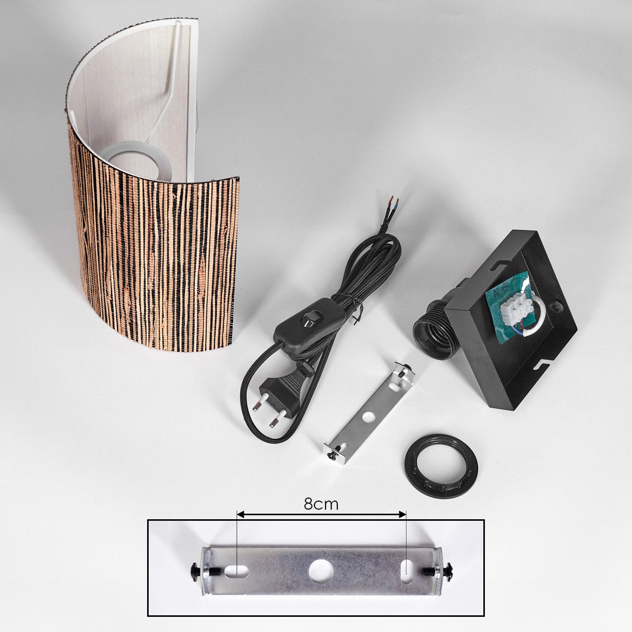 hofstein Wandleuchte Wandlampe aus Metall/Seegras in Schwarz/Braun, ohne Leuchtmittel, Wandleuchte m. Stecker/Schalter, Kabel, UP & Down Lichteffekt, 1 x E27