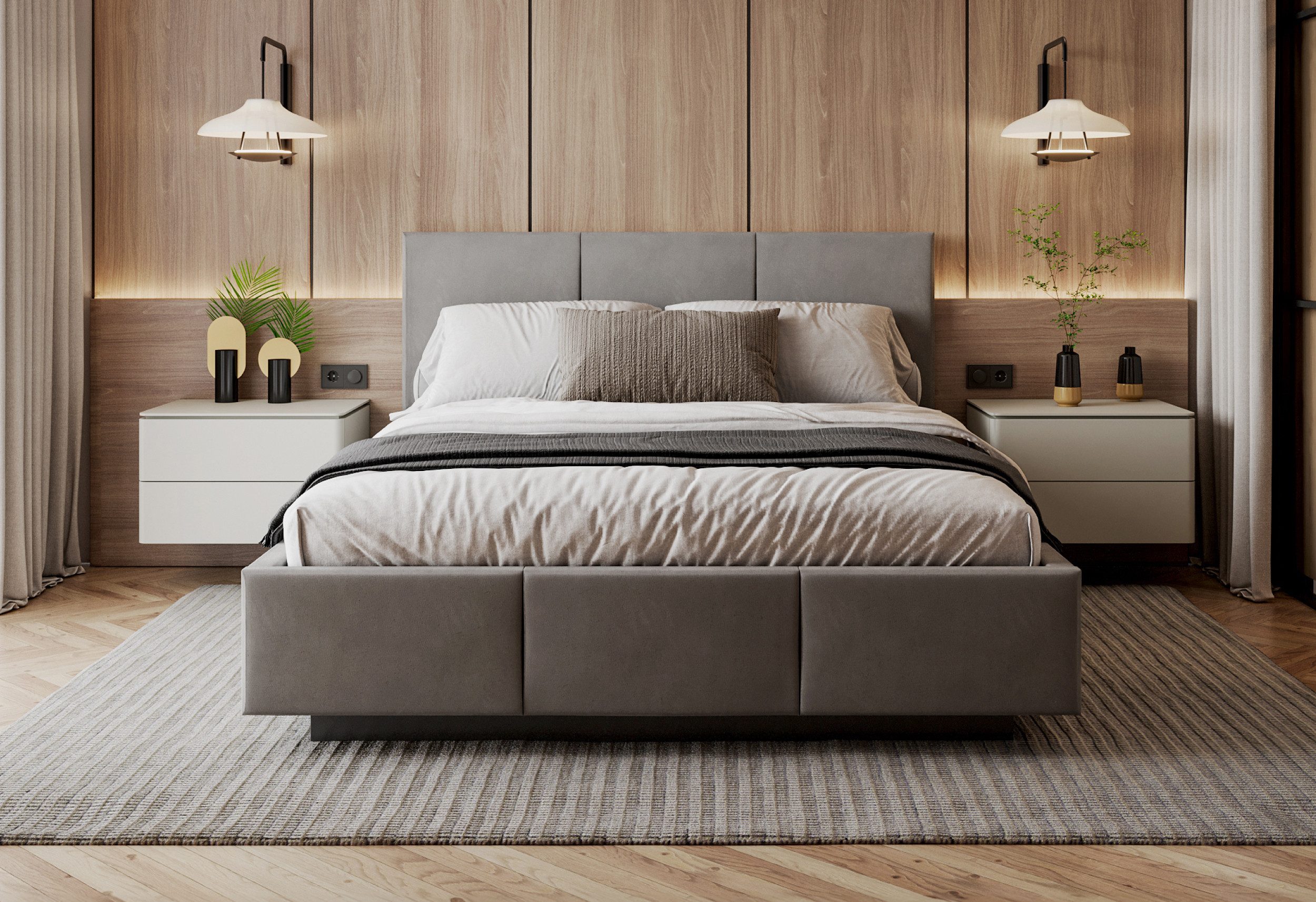 FDM Polsterbett ALMADA modern mit Bettkasten MADE IN EU - mit Trinity Velours Bezug (verfügbar 90x200 120x200 140x200 160x200 180x200cm, Bettrahmen, Bett, mit großen gepolsterten Kopfteil, mit Bettkasten zum aufklappen), Hebbarer Metallrahmen, Bettkasten,