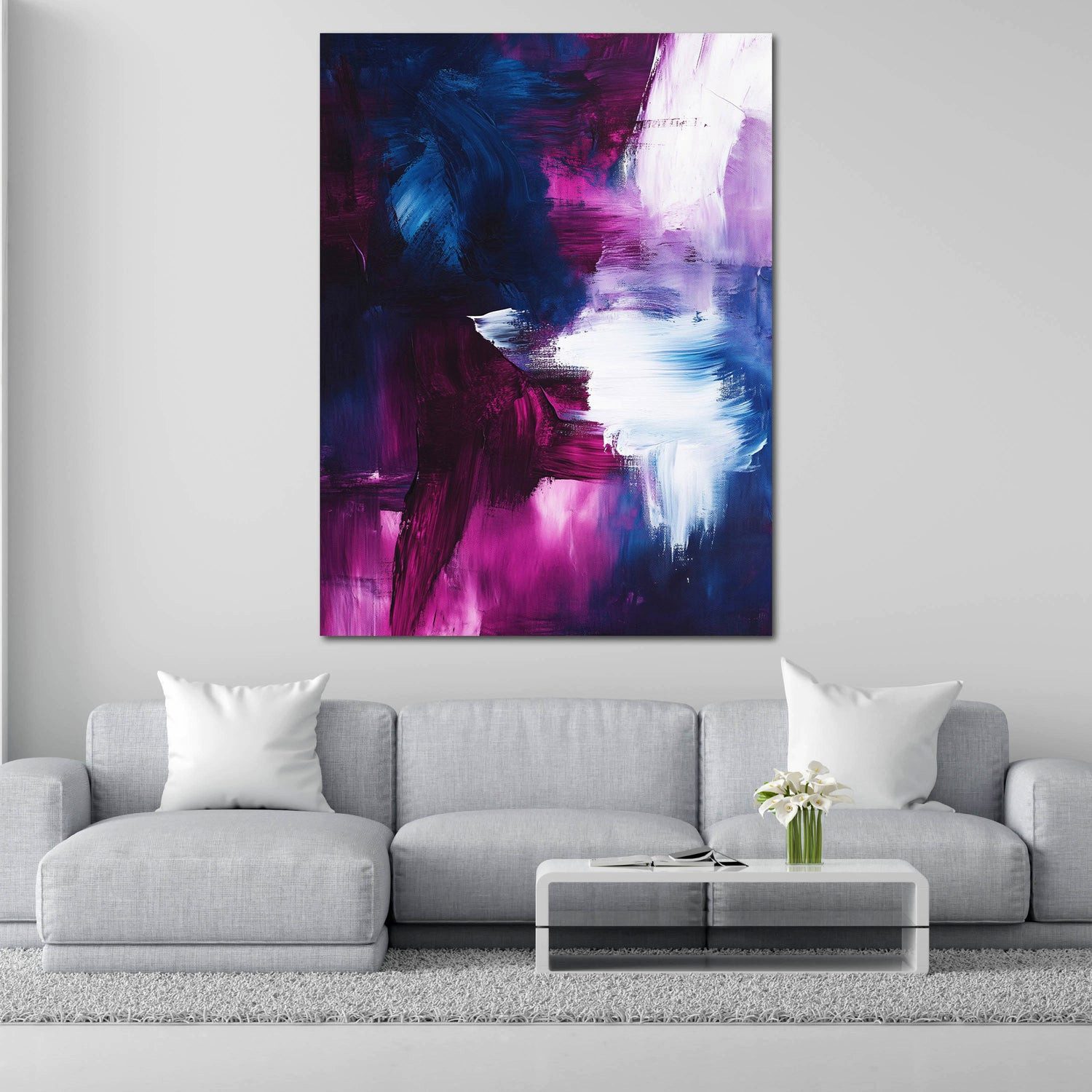 Artedinoi Leinwandbild Abstrakte Kunst Blau Lila Pinsel Leinwandbild Wandbild Kunstdruck XL W, Abstrakt in Blau-Lila