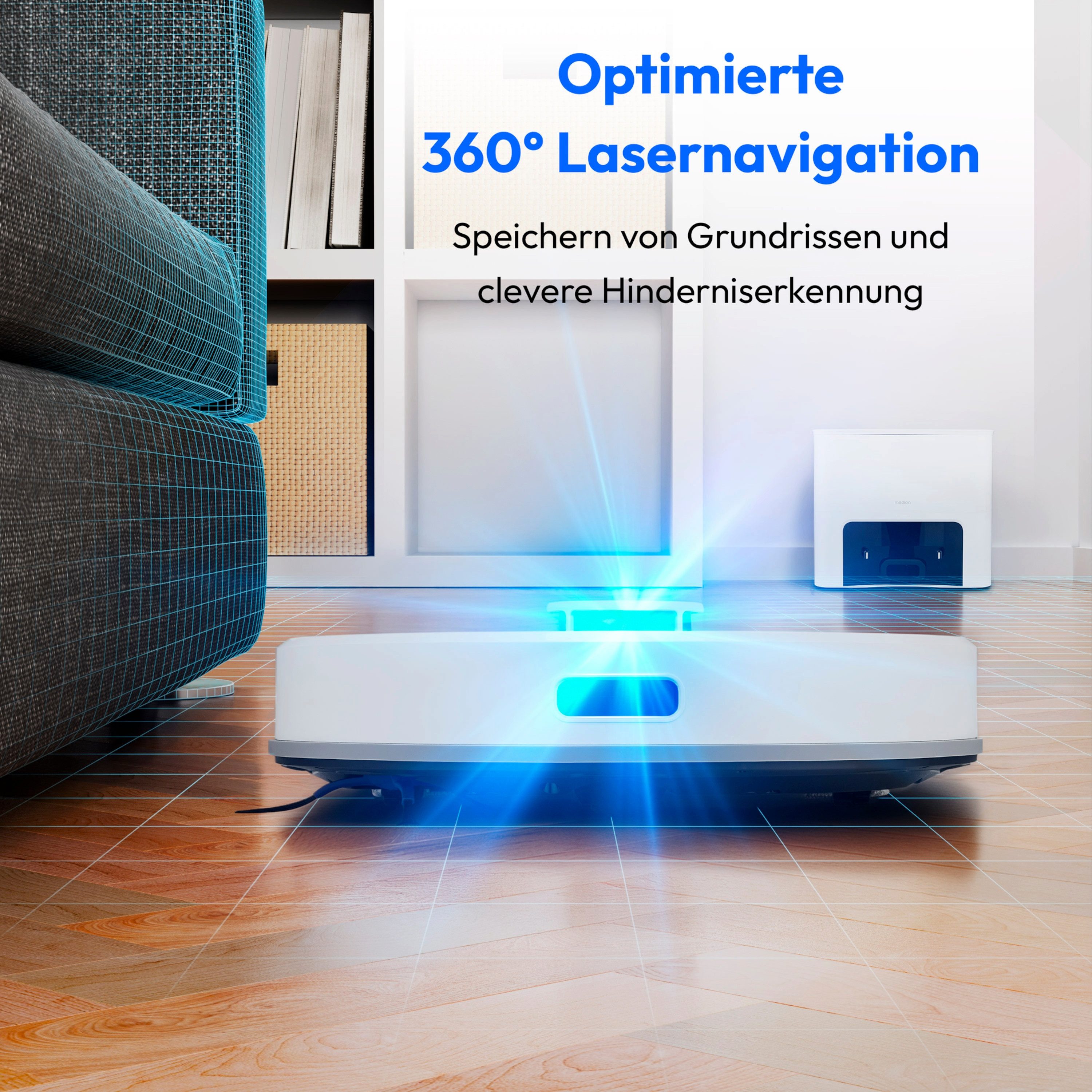Medion® Saugroboter Smarter Saugroboter mit Wischfunktion und Absaugstation X23 SW+, beutellos, X23SW+