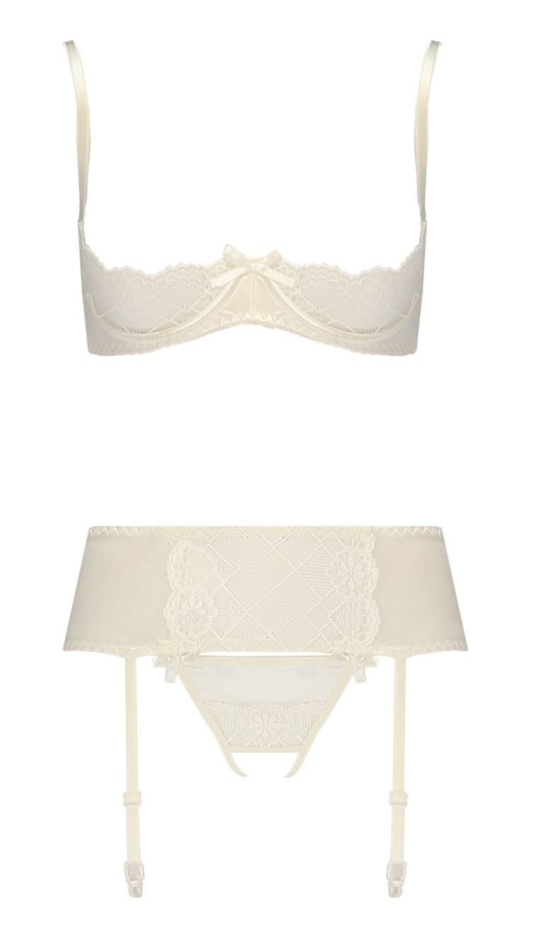 Casmir Set: Ouvert-BH mit Strumpfgürtel und String, edle Spitze, zarte Tülleinsätze