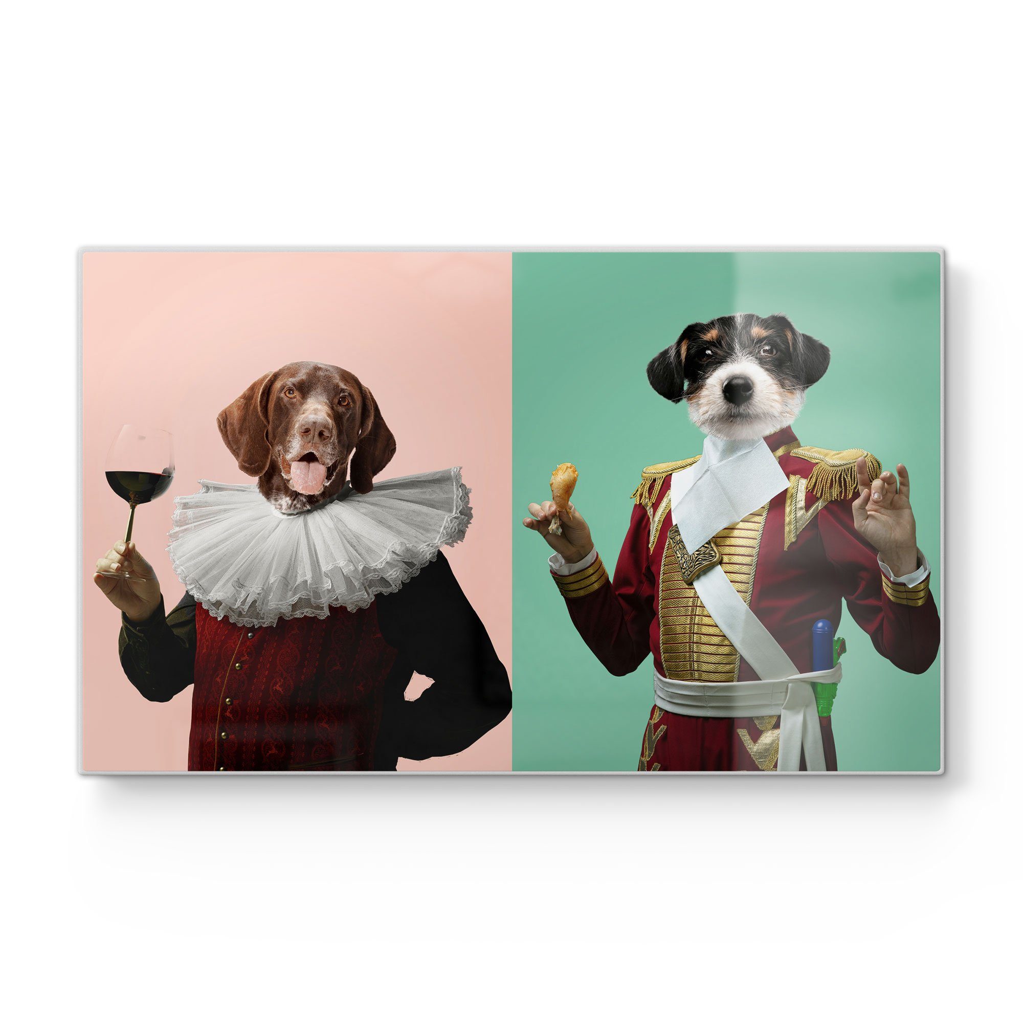 DEQORI Schneidebrett 'Aristokraten-Hunde', Platte Frühstücksbrett Glas, Schneideplatte