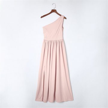 RUZU UG Abendkleid Langes Kleid mit One-Shoulder-Schlitz, einfarbig, elegantes Abendkleid (1-tlg)
