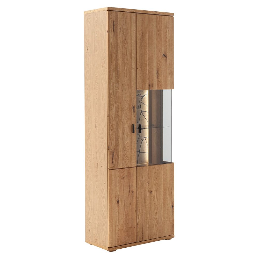 Lomadox Vitrine VELJE-05 75 cm breit in Eiche teilmassiv mit LED-Beleuchtung, montiertq