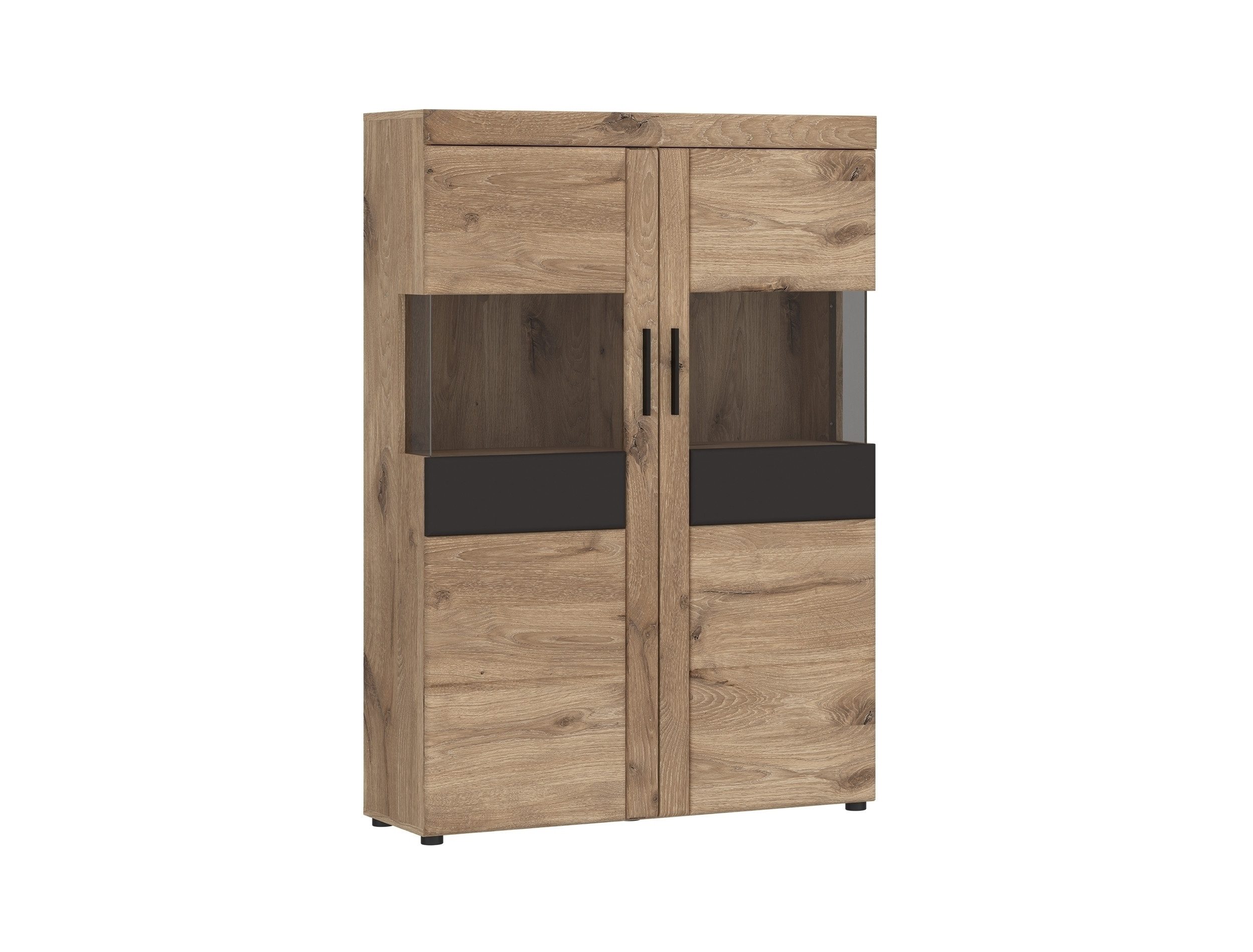 freiraum Glasvitrine GRANO in Viking Eiche Dekor/Kosmos Grau - 101,9x149x37,4 (BxHxT)